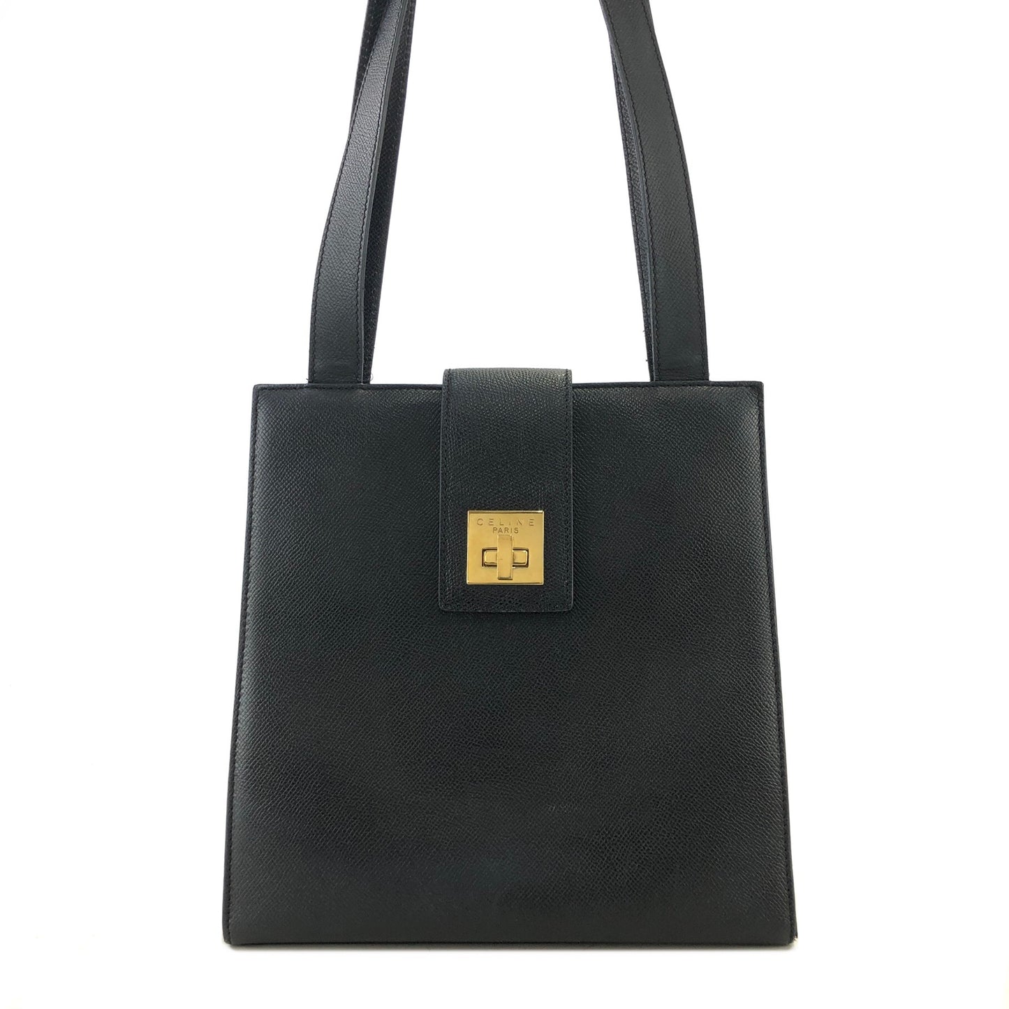 CELINE Turn Lock Leather Totebag Black Vintage pbjww6