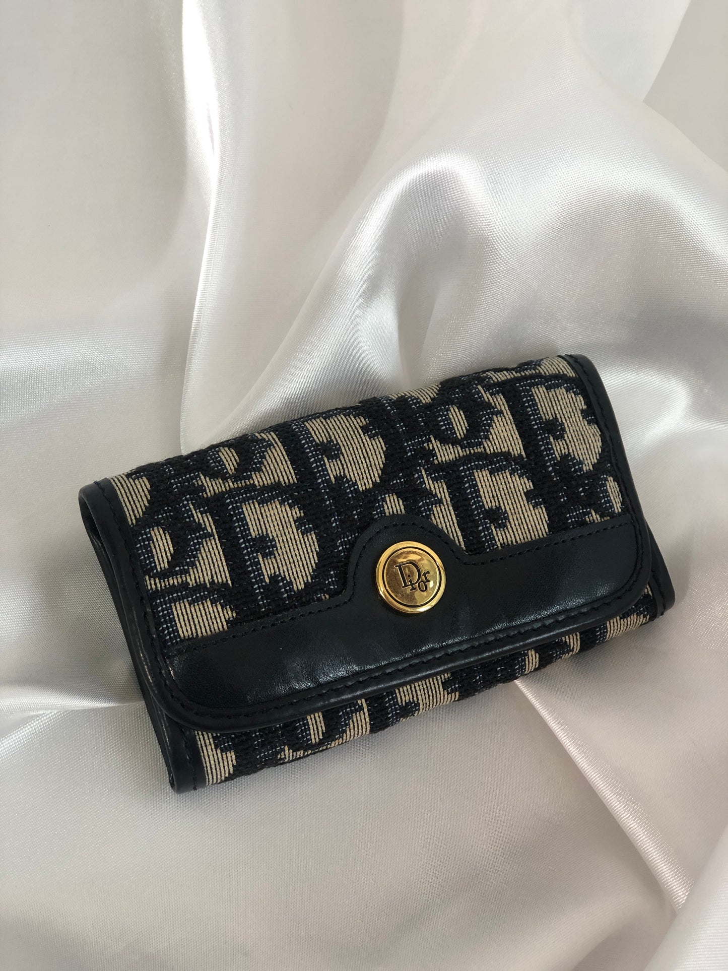 Christian Dior Trotter Jacquard Leather Key Case Navy Vintage i8hs8t