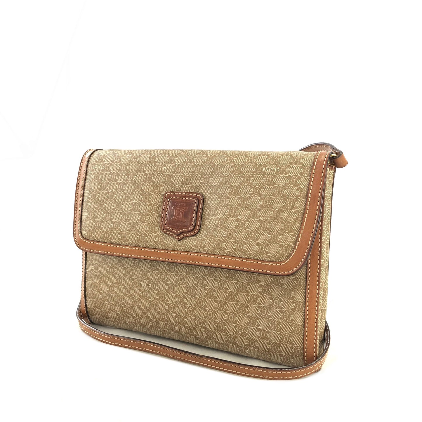 CELINE Macadam Blason Shoulder bag Beige Vintage 45hti2