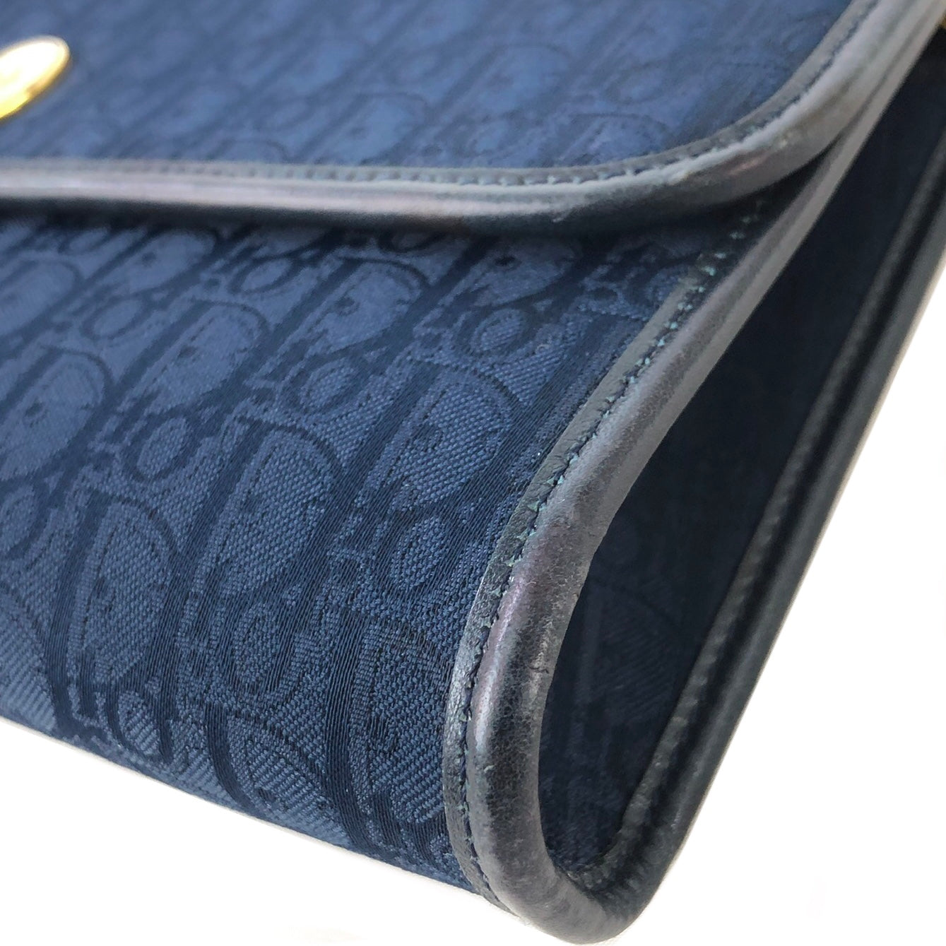 Christian Dior Trotter Logo 提花皮革鏈條斜背包單肩包海軍藍復古 khnany