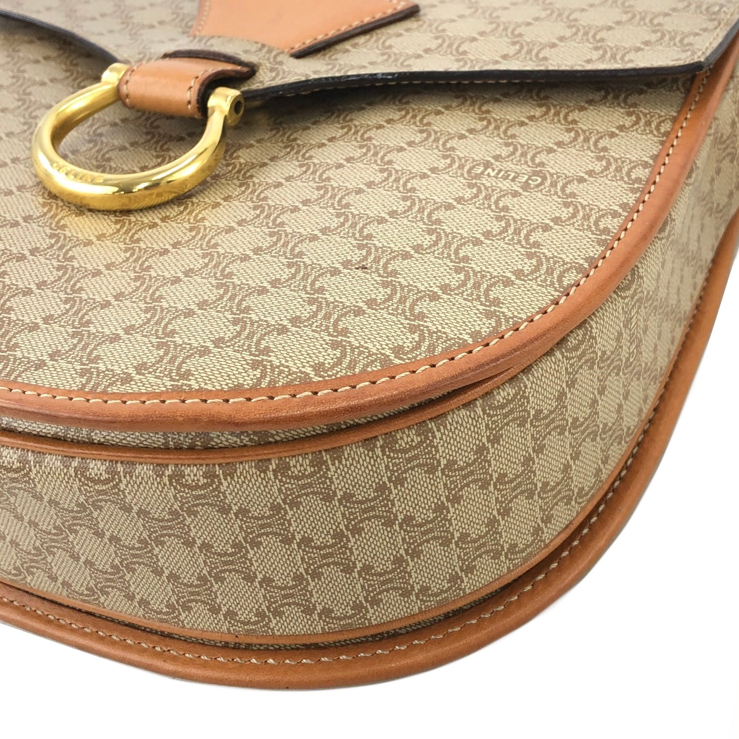 CELINE Macadam Gancini Crossbody Shoulder bag Beige Vintage kx4dhy
