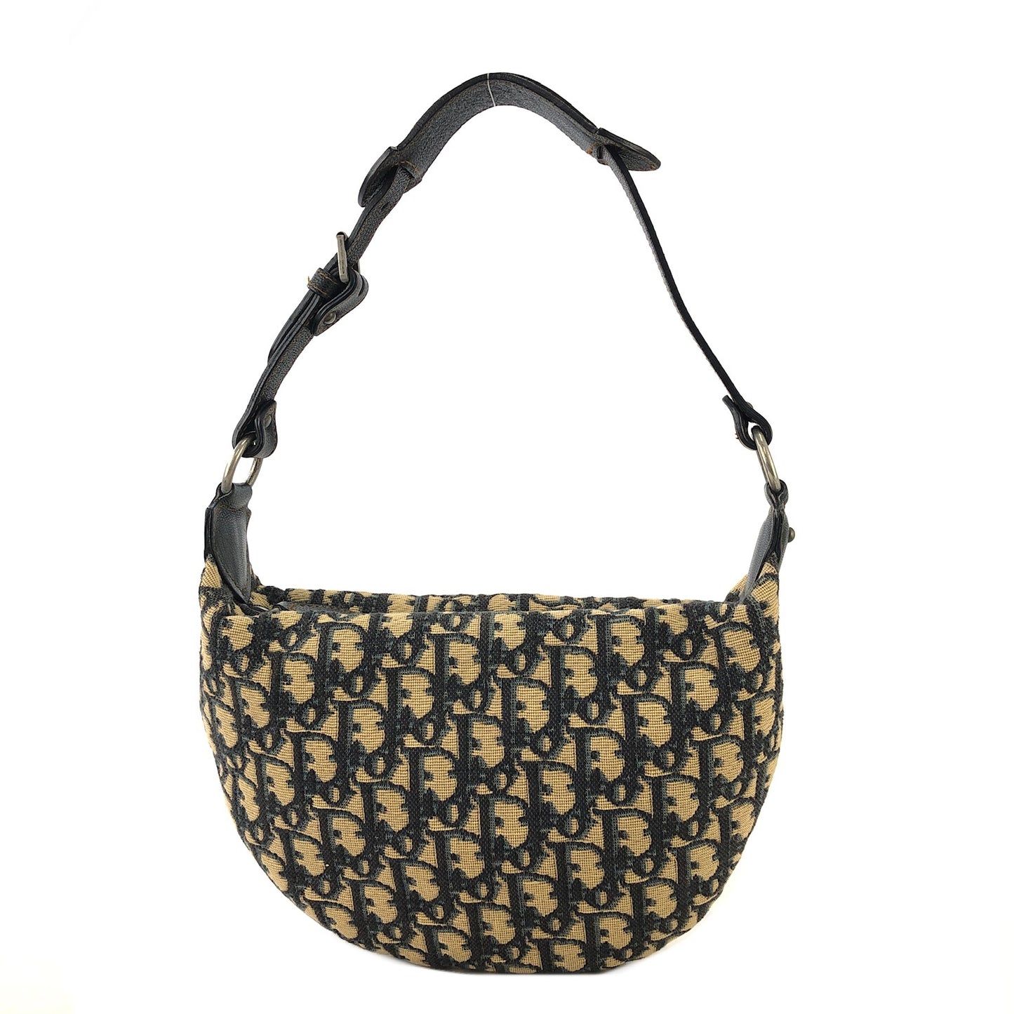 Christian Dior Trotter Jacquard Leather Shoulder bag Hobobag Navy Vintage wte43h