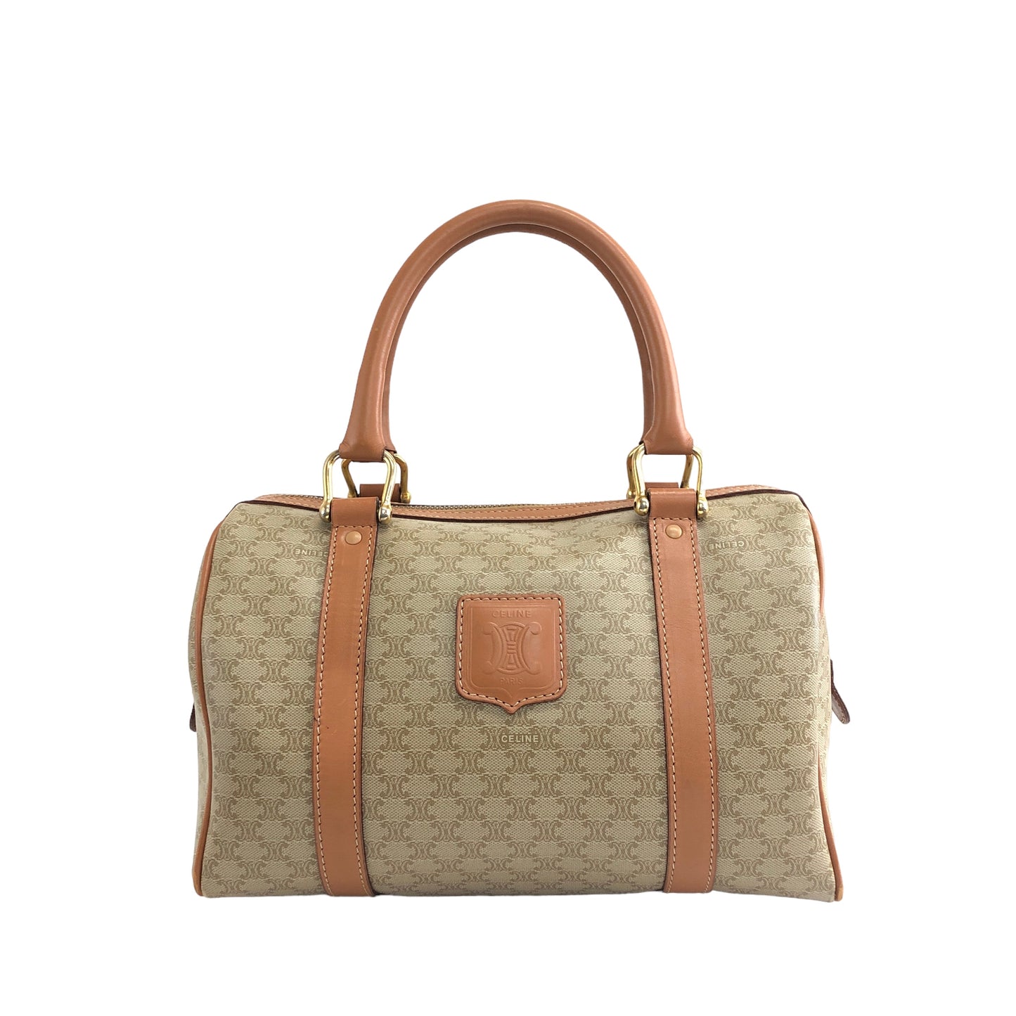 CELINE Macadam Blason Handbag Boston bag Beige Vintage 5s6c26