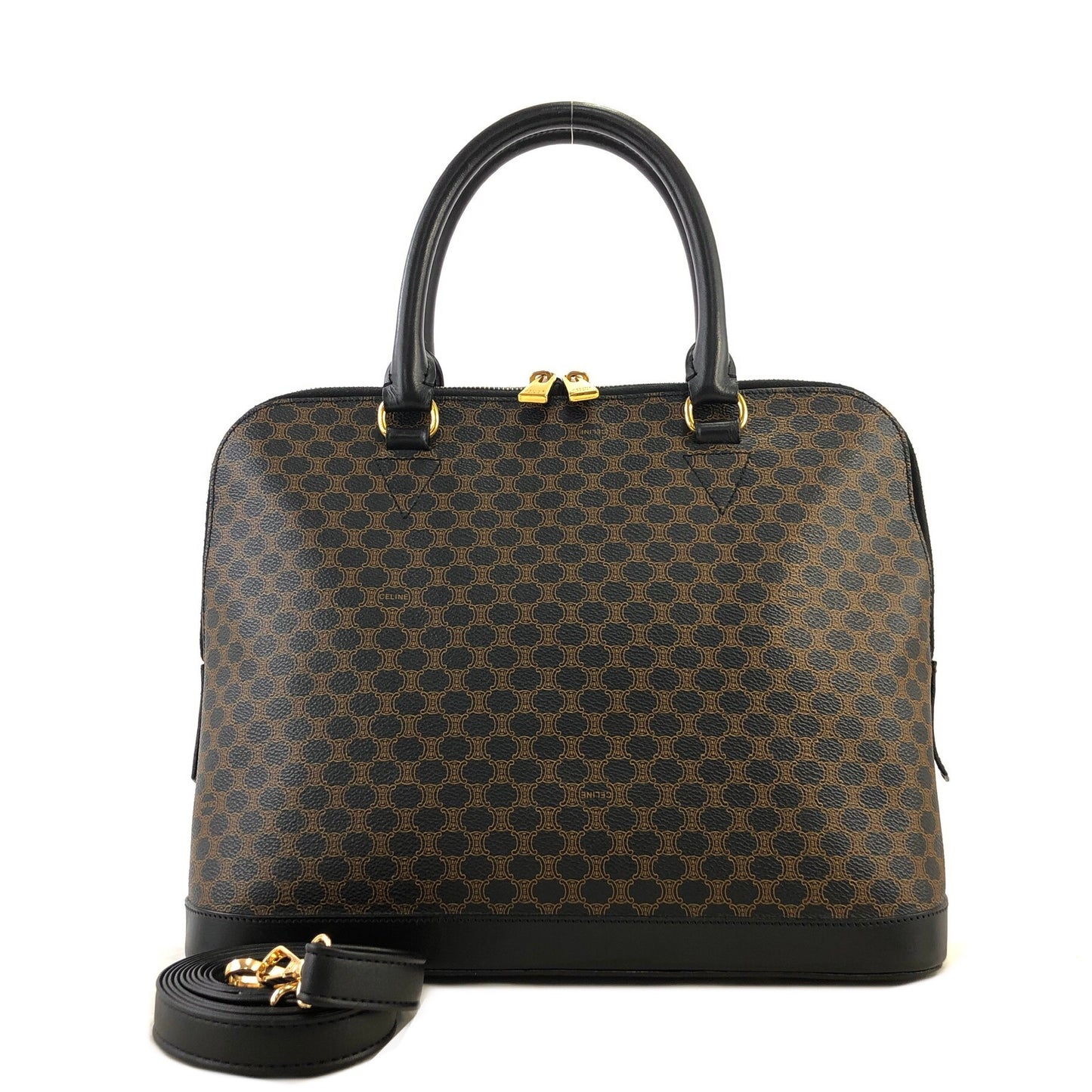 CELINE Macadam Bugatti Leather Two-way Handbag Shoulder bag Black Vintage 2wzg33