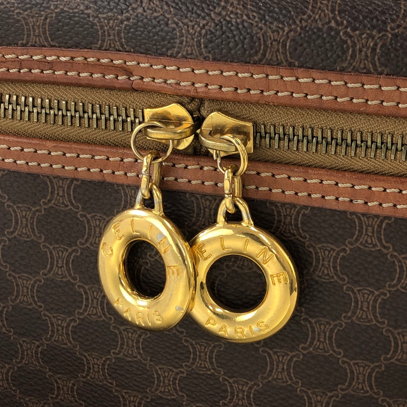 CELINE Macadam Circle Charm PVC Leather Two-way Handbag Shoulder bag Vanity bag Brown Vintage x573bx