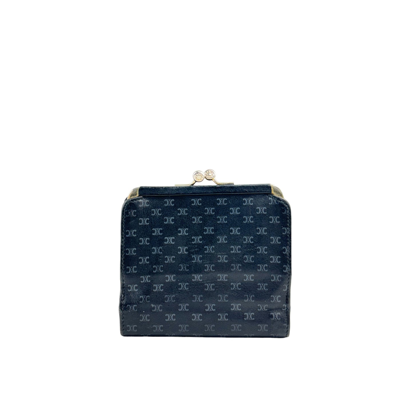 CELINE Macadam Triomphe Metal Clasp Folded Wallet Black Vintage atgwbh