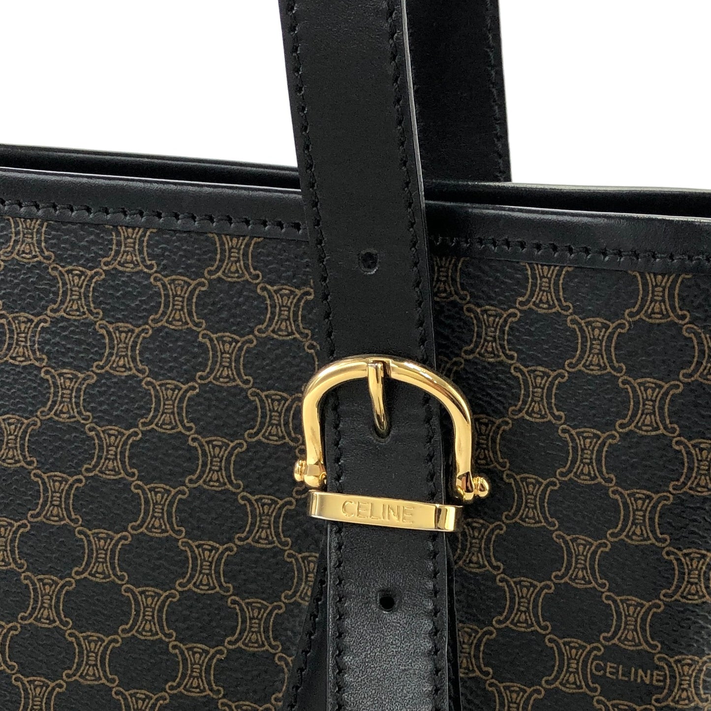 CELINE Macadam Leather Handbag Totebag Black Vintage at6psz