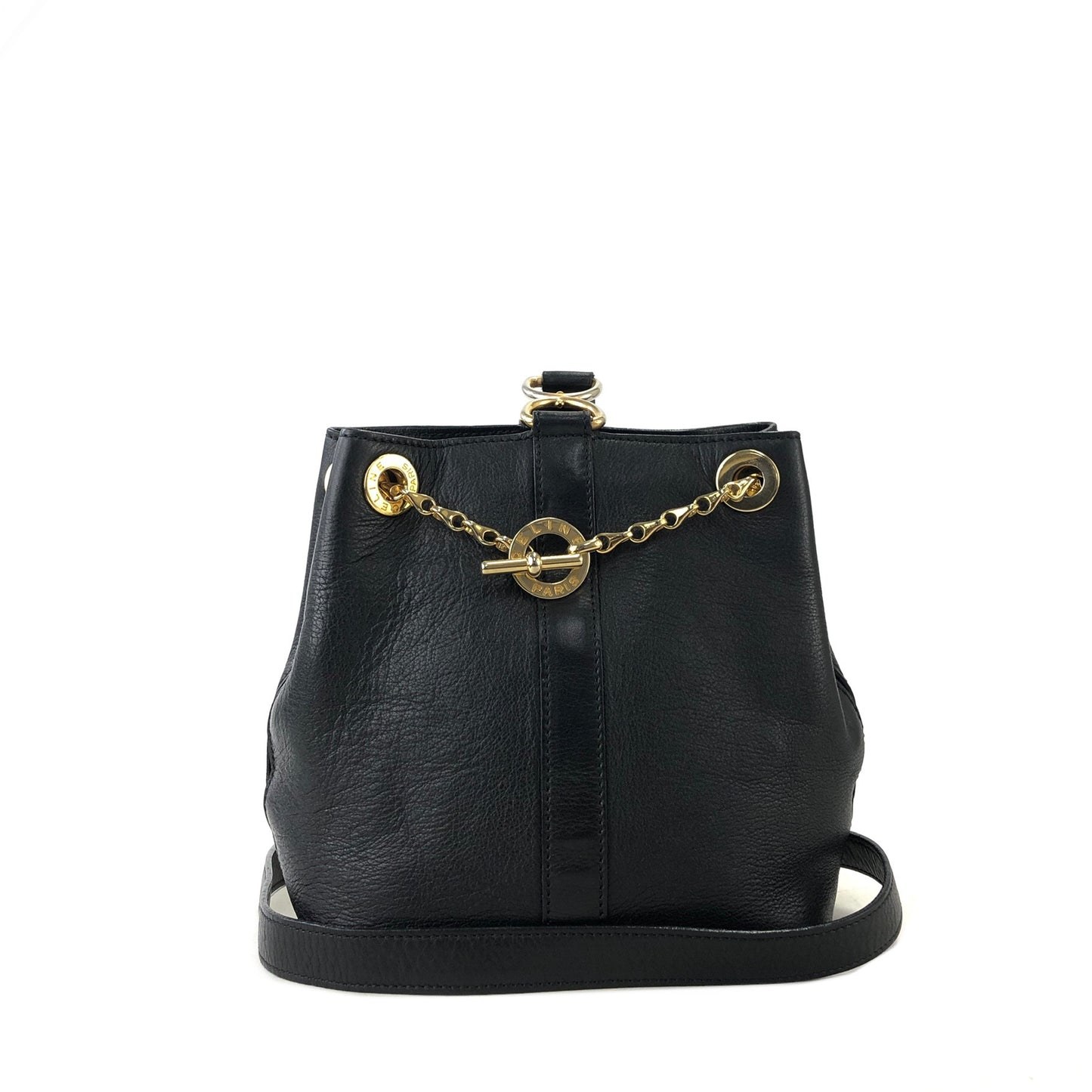 CELINE Toggle Chain Leather Crossbody Shoulder bag Black Vintage s2ztup