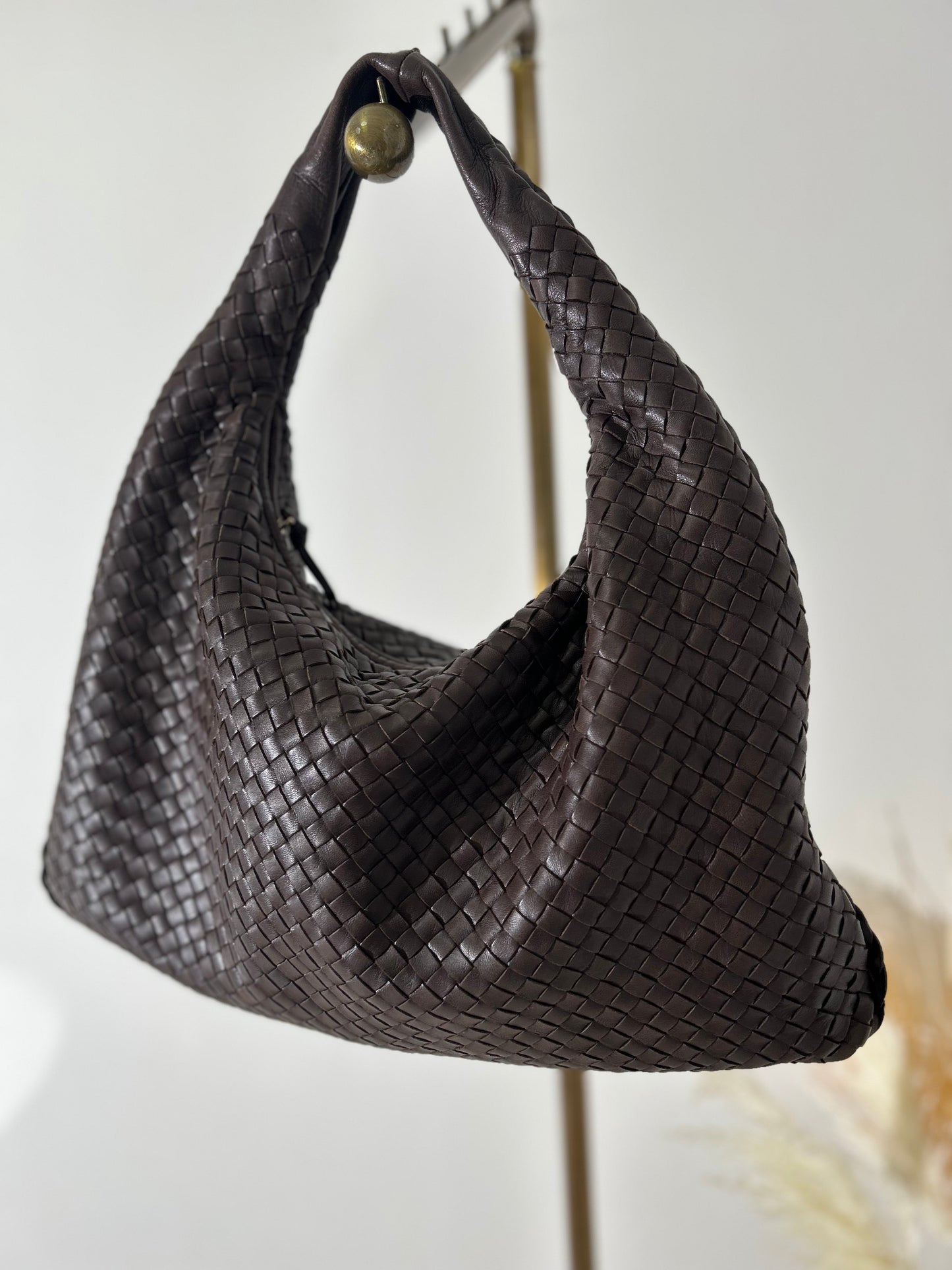 Bottega Veneta Intrecciato Leather Shoulder Hobobag Brown Vintage dcau45