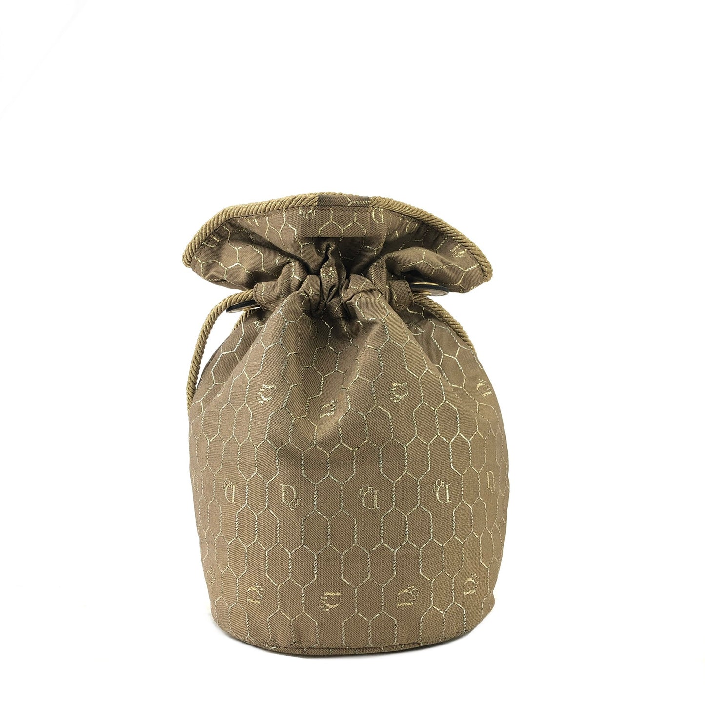 Christian Dior Honeycomb Pattern Nylon Drawstring Crossbody Shoulder bag Beige Vintage aiss5h