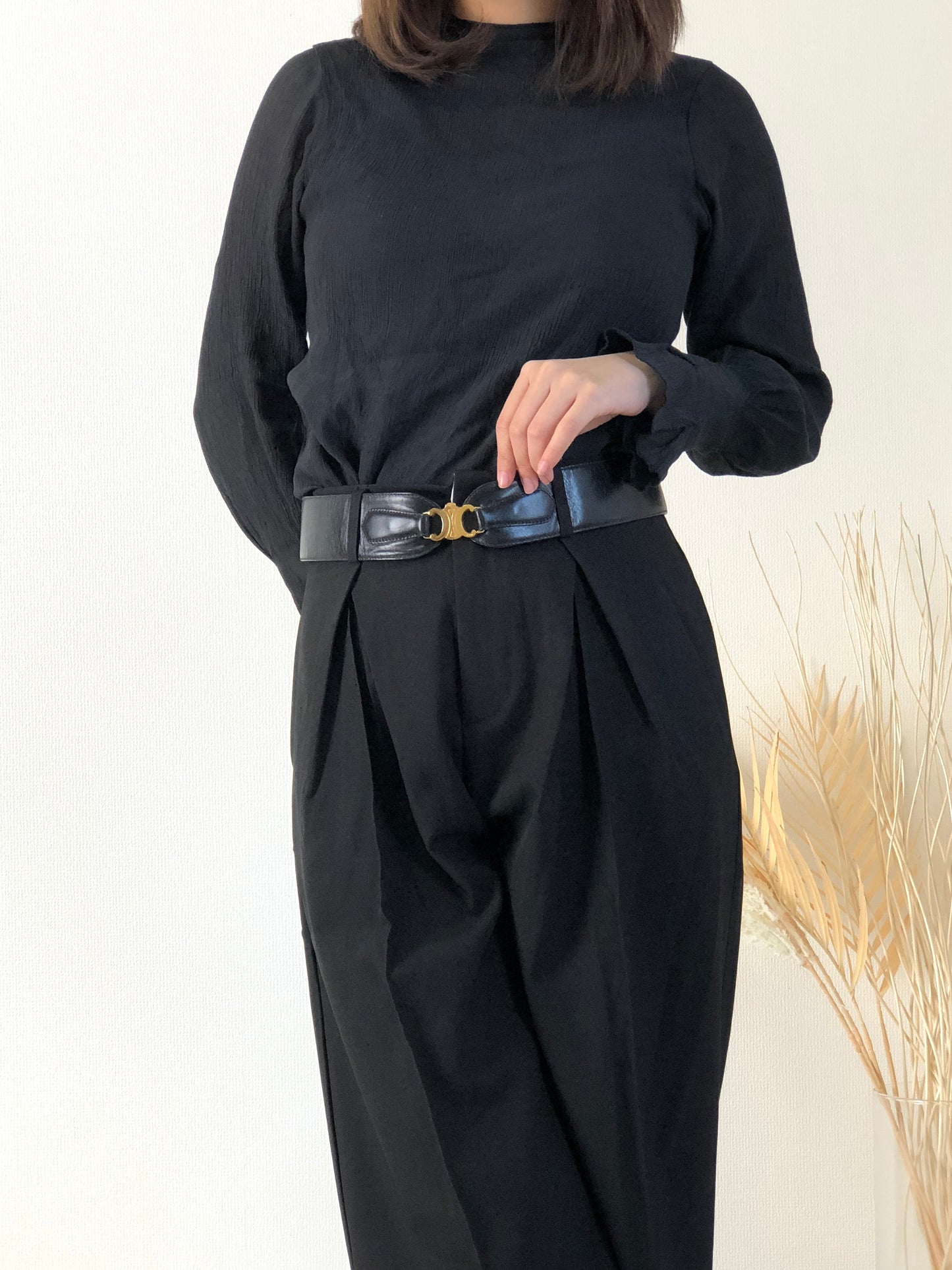 CELINE Triomphe 腰帶 黑色 復古 fvi2pj