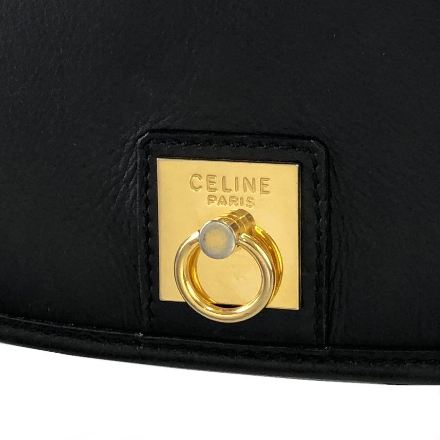 CELINE Gancini Flap Leather Shoulder bag Black Vintage 8na8ex