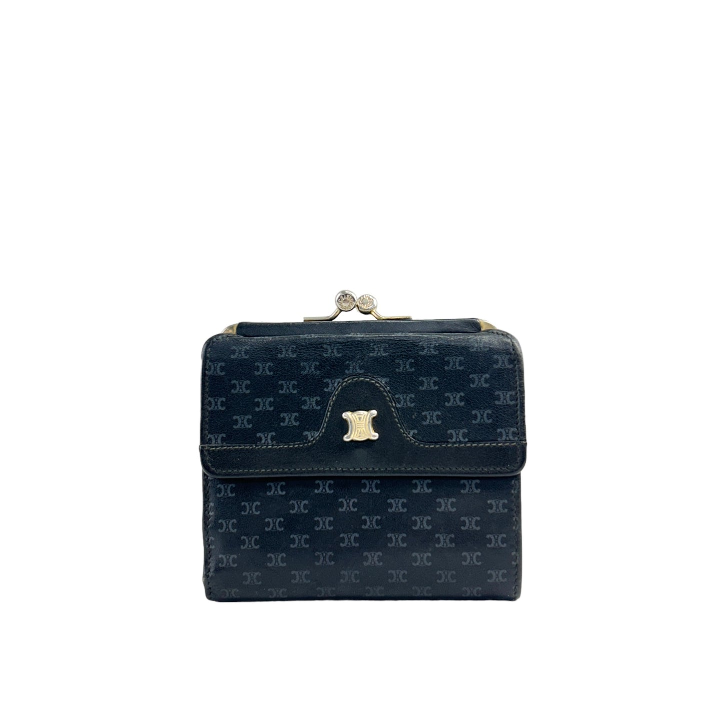 CELINE Macadam Triomphe Metal Clasp Folded Wallet Black Vintage atgwbh
