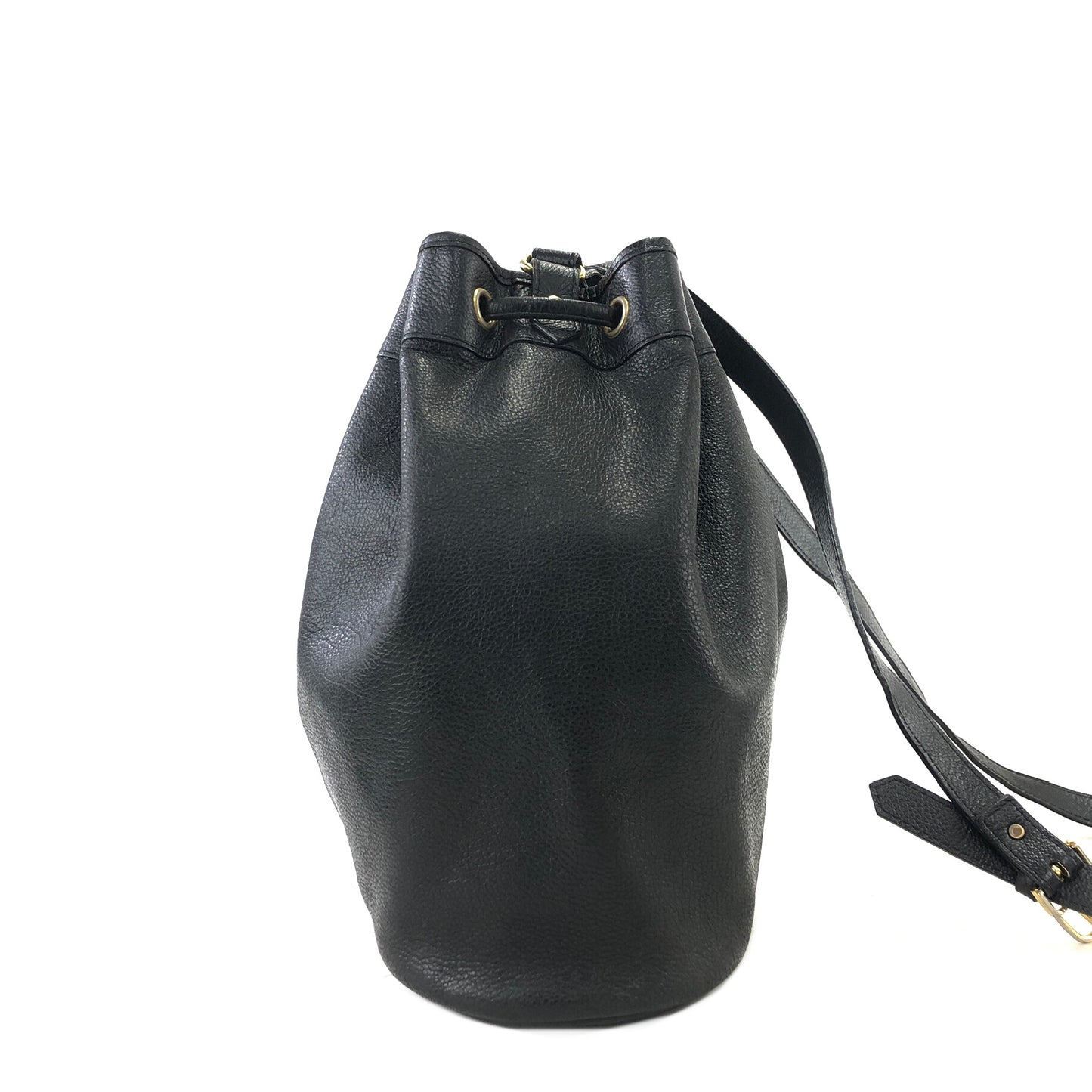 Yves Saint Laurent YSL Logo Leather Drawstring Crossbody Shoulder bag Black Vintage 6uy7tz