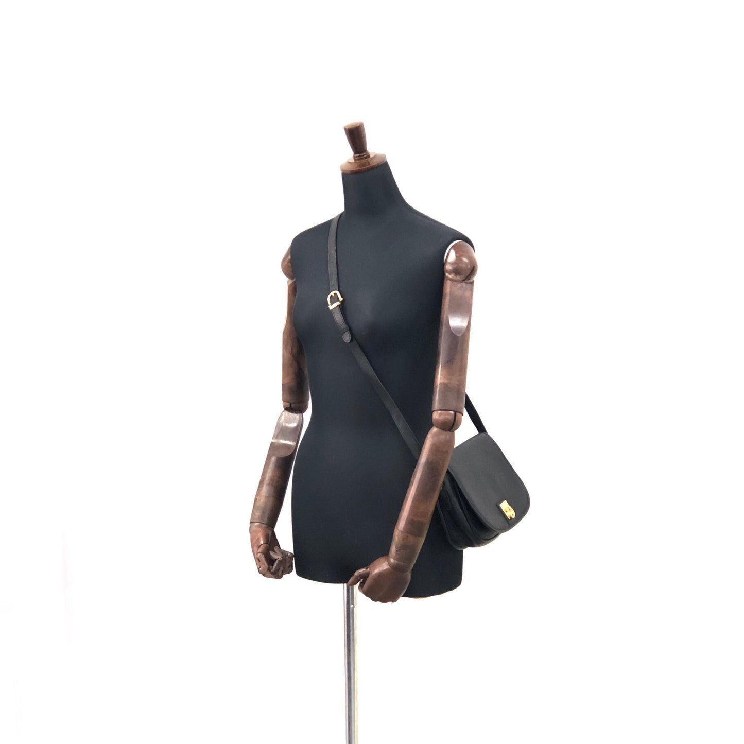 CELINE Gancini Flap Leather Shoulder bag Black Vintage 8na8ex