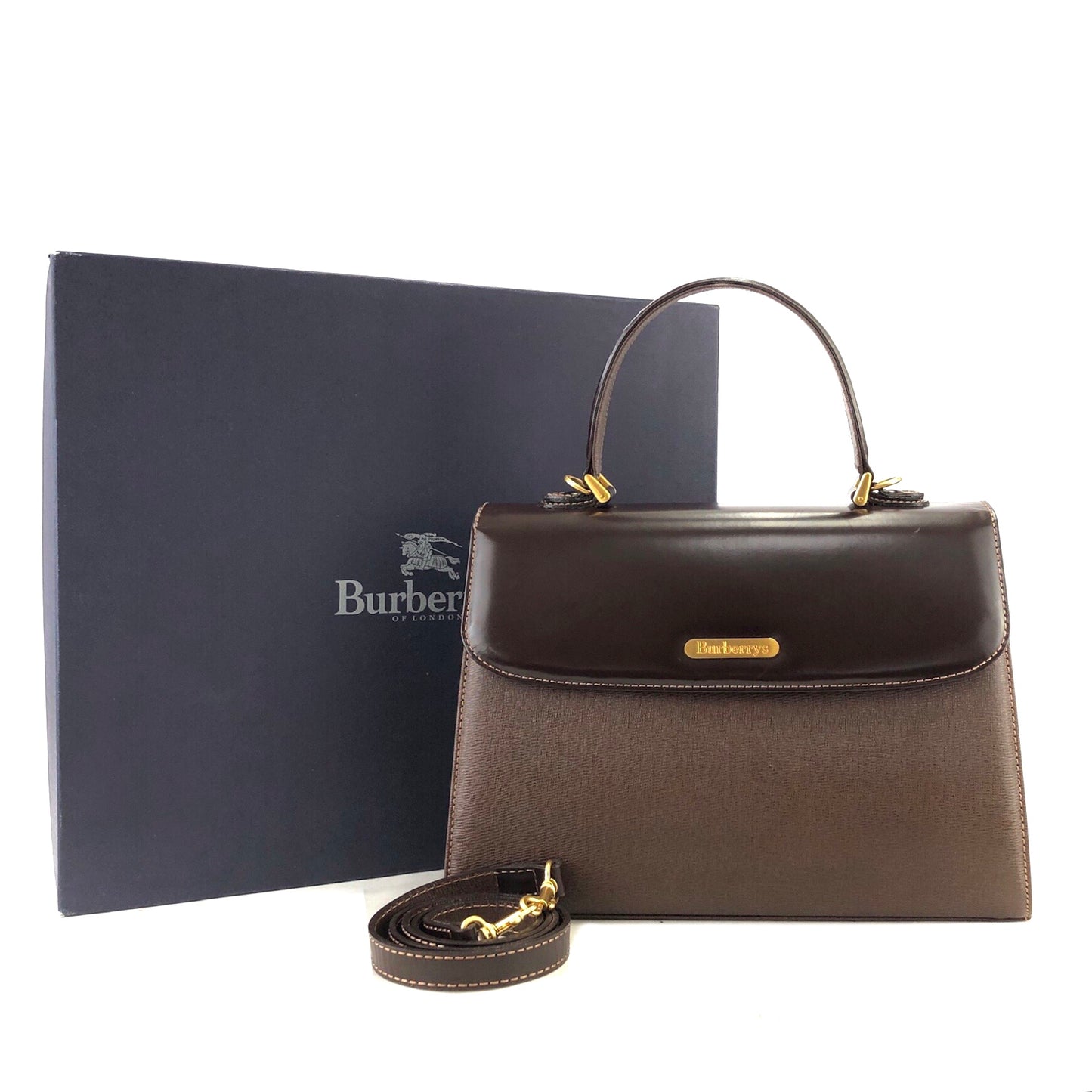 Burberry 標誌圖案皮革兩用手提包單肩包棕色復古 rbsmr2