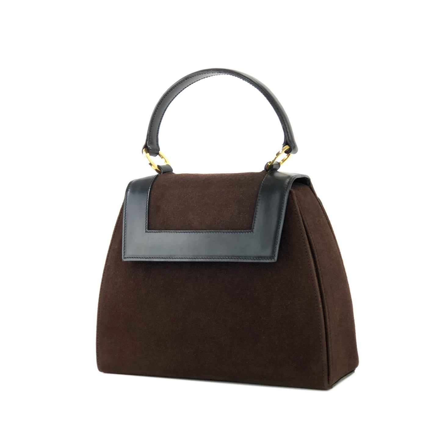 CELINE Circle Logo Suede Leather Two-way Handbag Shoulder bag Brown Black Vintage vxyndh