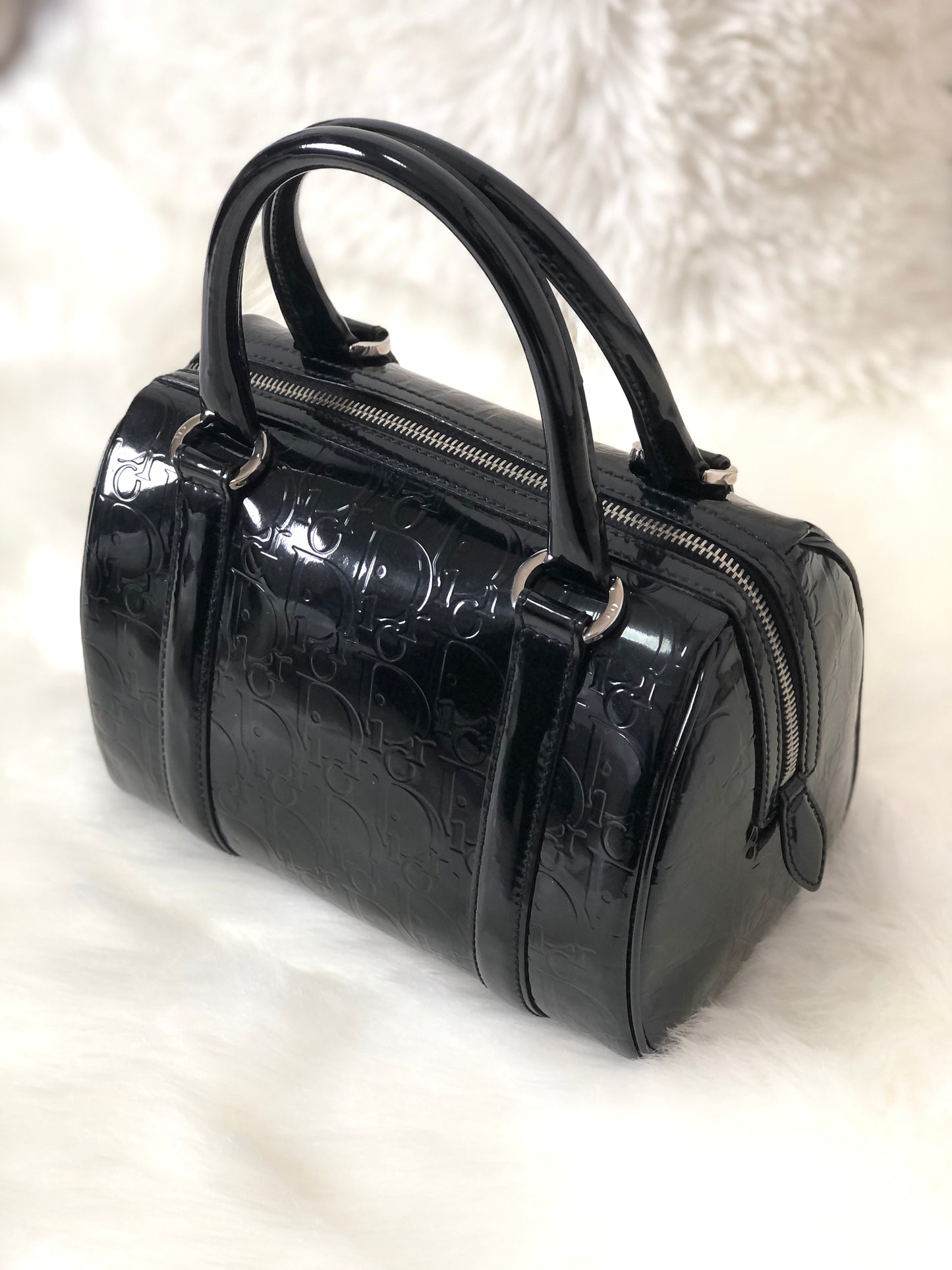Christian Dior Trotter 漆皮手袋波士頓包黑色復古 ckzjdp