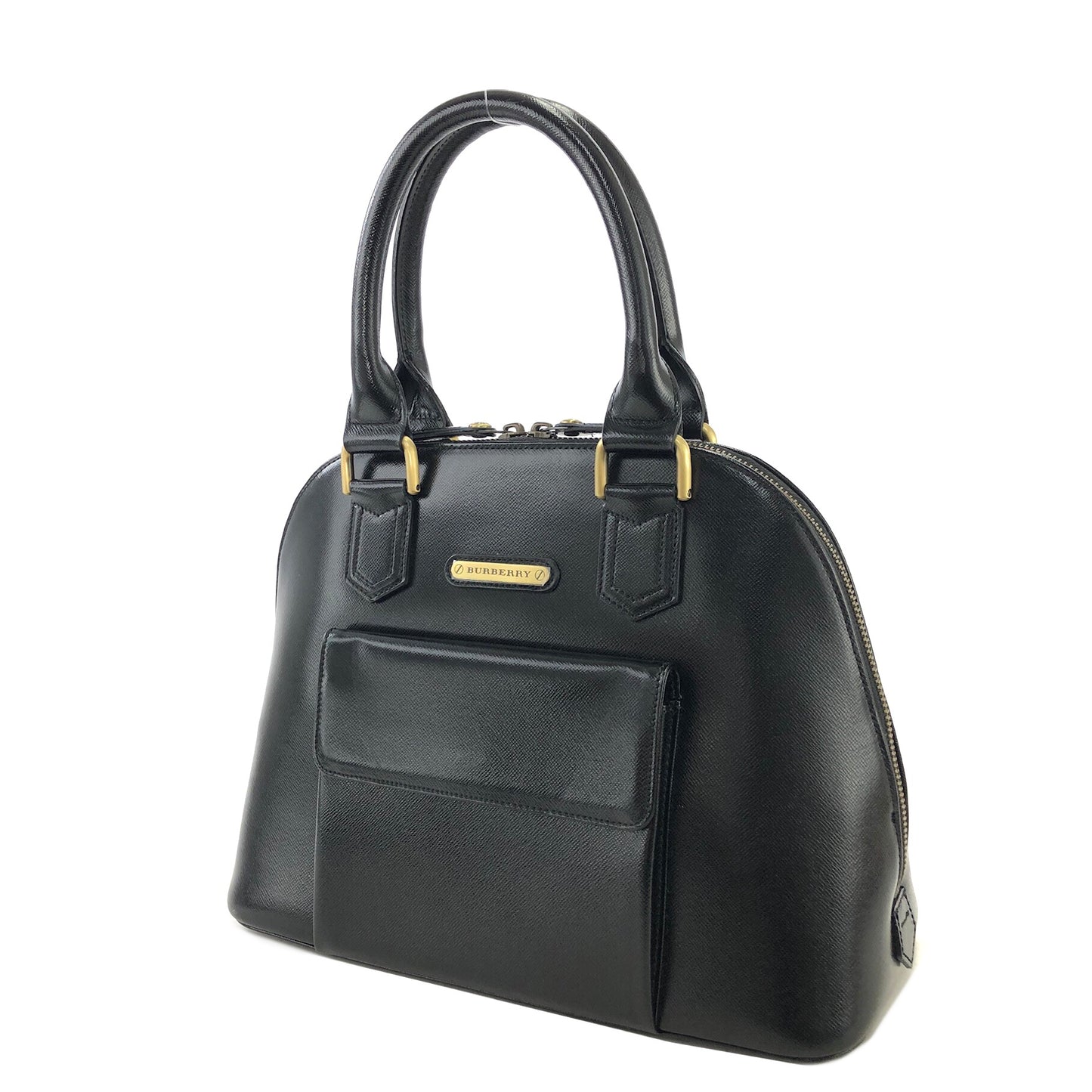 Burberry Classic Check Logo Motif Leather Handbag Black Vintage ut233m