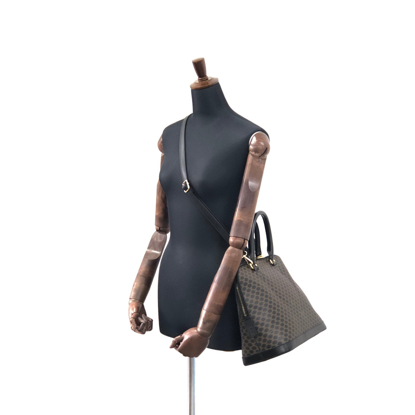 CELINE Macadam Bugatti Leather Two-way Handbag Shoulder bag Black Vintage 2wzg33