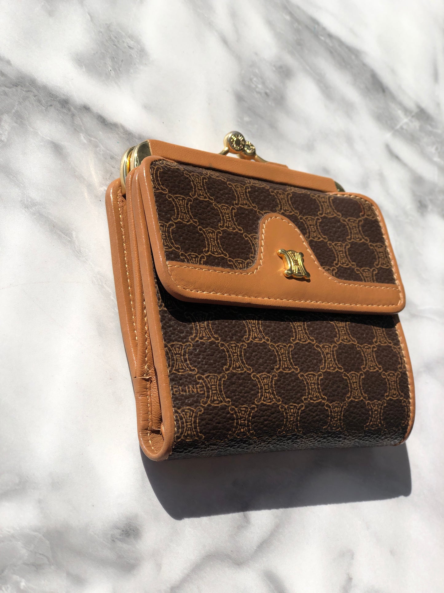 CELINE Macadam Triomphe Logo Motif Wallet Brown Vintage sbmwm4