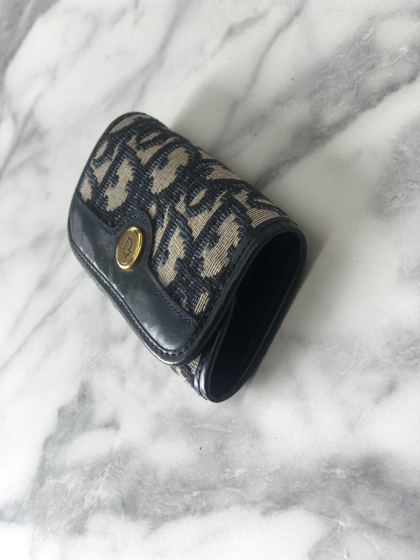 Christian Dior Trotter Jacquard Leather Key Case Navy Vintage i8hs8t