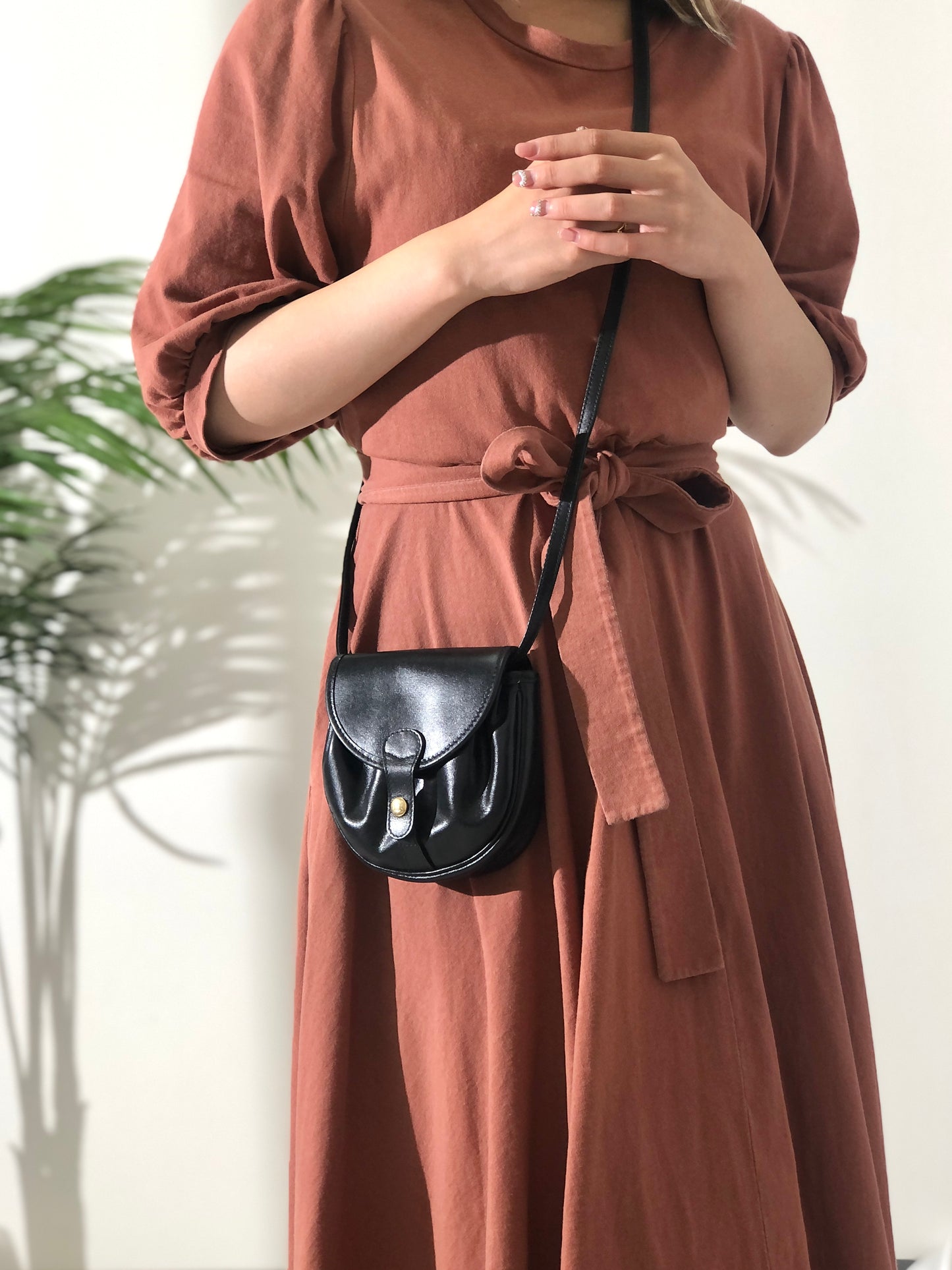 CELINE Triomphe Leather Round Small Crossbody Shoulder bag Black Vintage xkurbg
