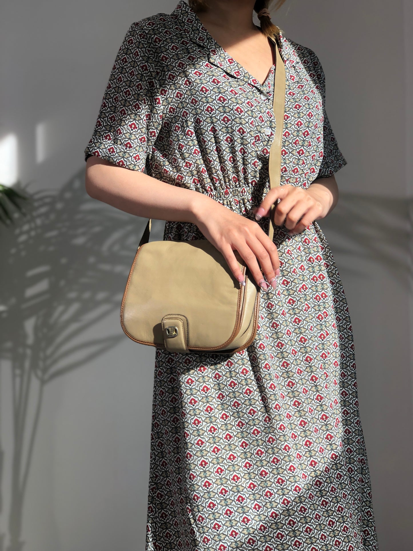 CELINE Triomphe Brown Piping Flap Leather Crossbody Shoulder bag Beige Vintage i8vt8s