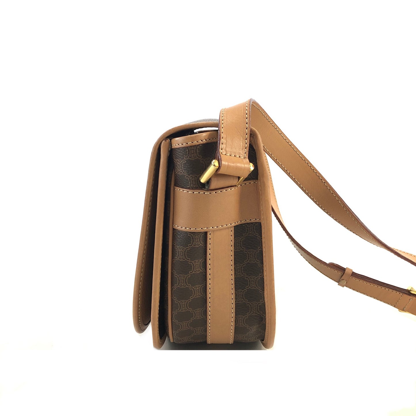 CELINE Macadam Blason Flap Shoulder bag Round bag Brown Vintage s34ak3