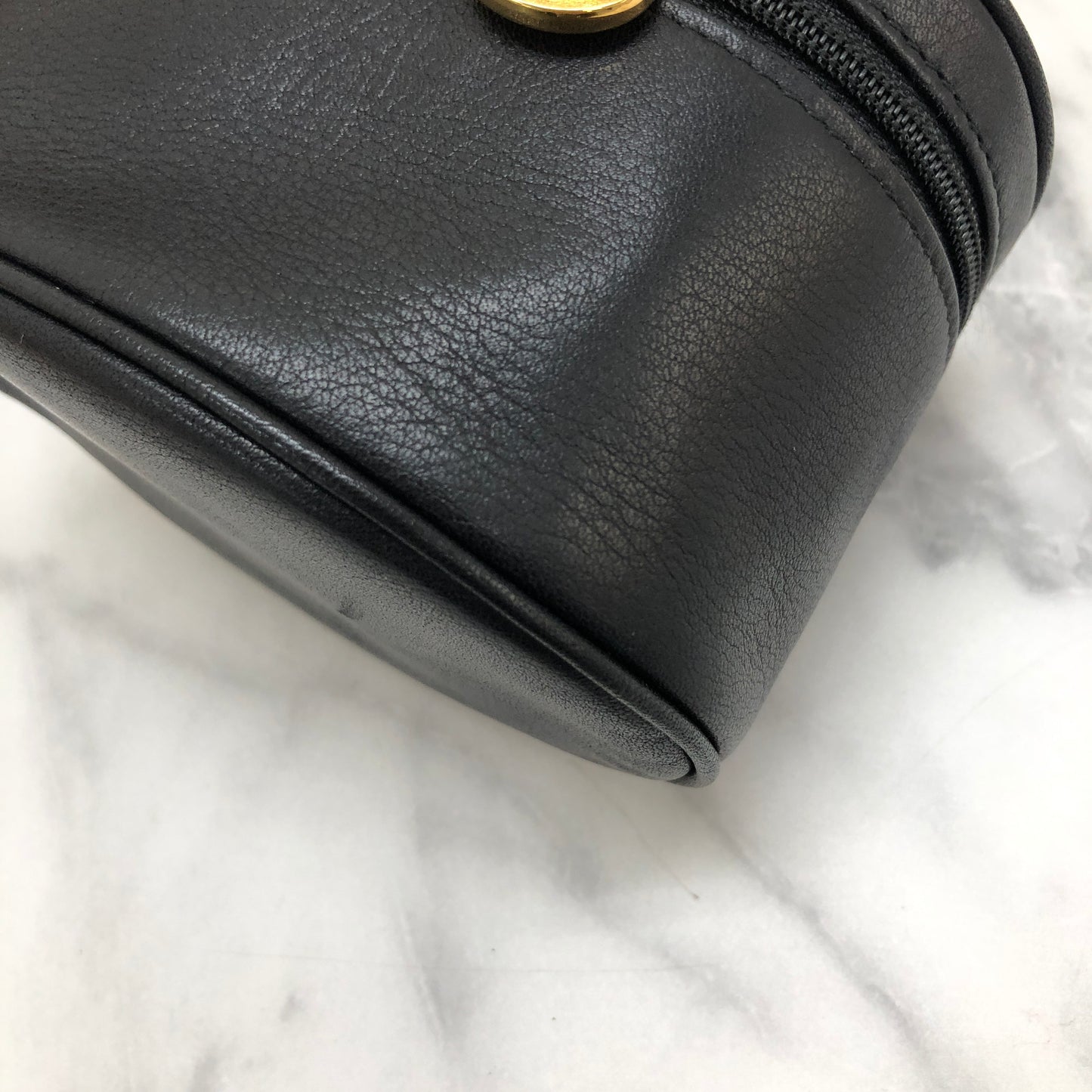 Christian Dior CD 標誌皮革化妝包黑色復古 x5rawm