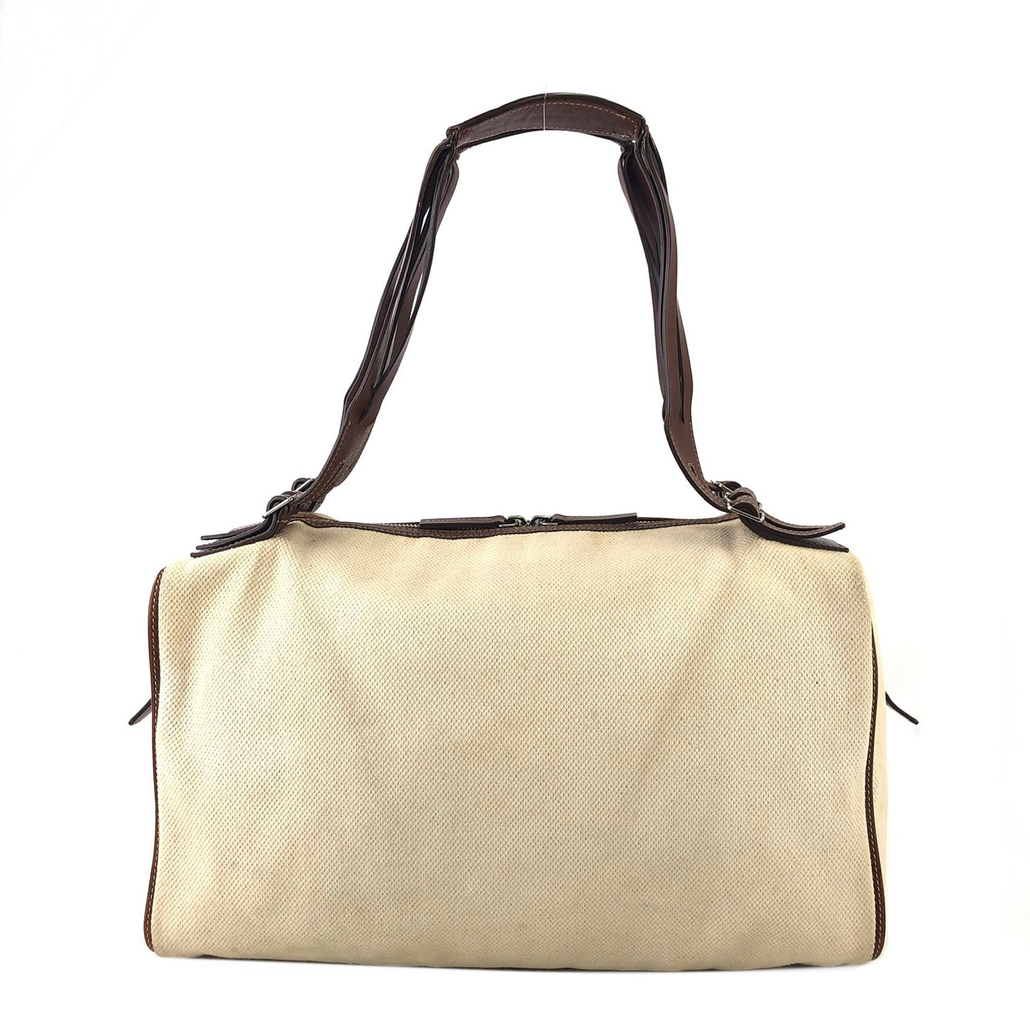 CELINE Logo Canvas Leather Boston bag Handbag Ivory Vintage rxrarg