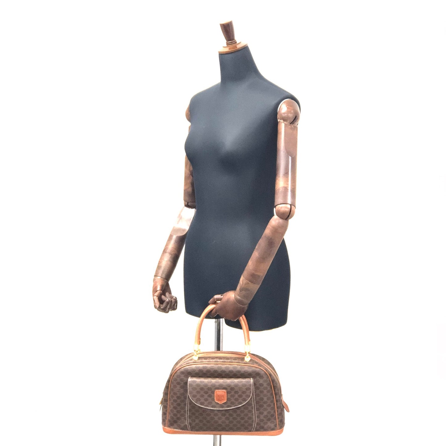CELINE Macadam Blason Half Round Handbag Brown Vintage kdbz26