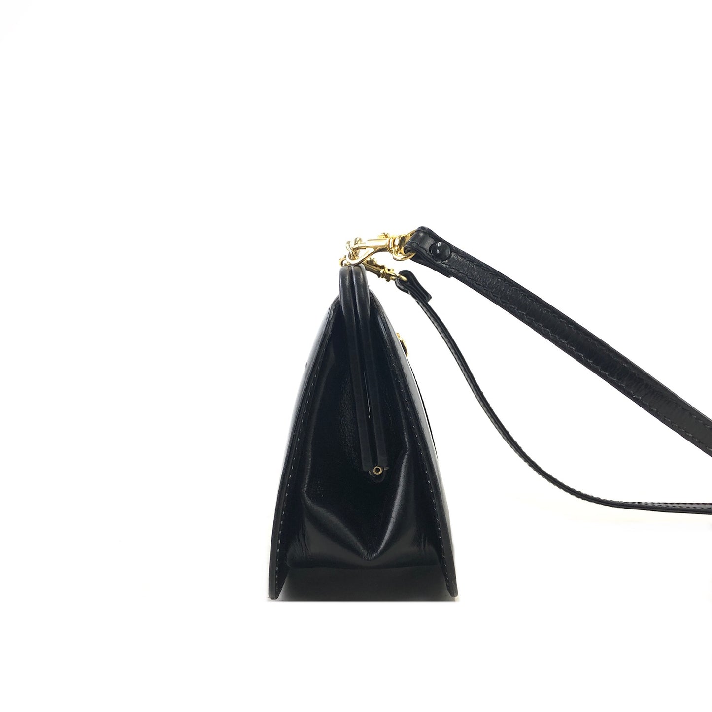 CELINE Triomphe Logo Motif Leather Shoulder bag Black Vintage tara68