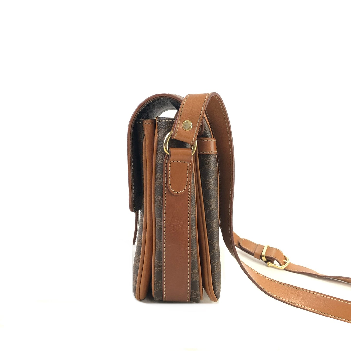 CELINE Macadam Blason Front Buckle Shoulder bag Brown Vintage cju27m