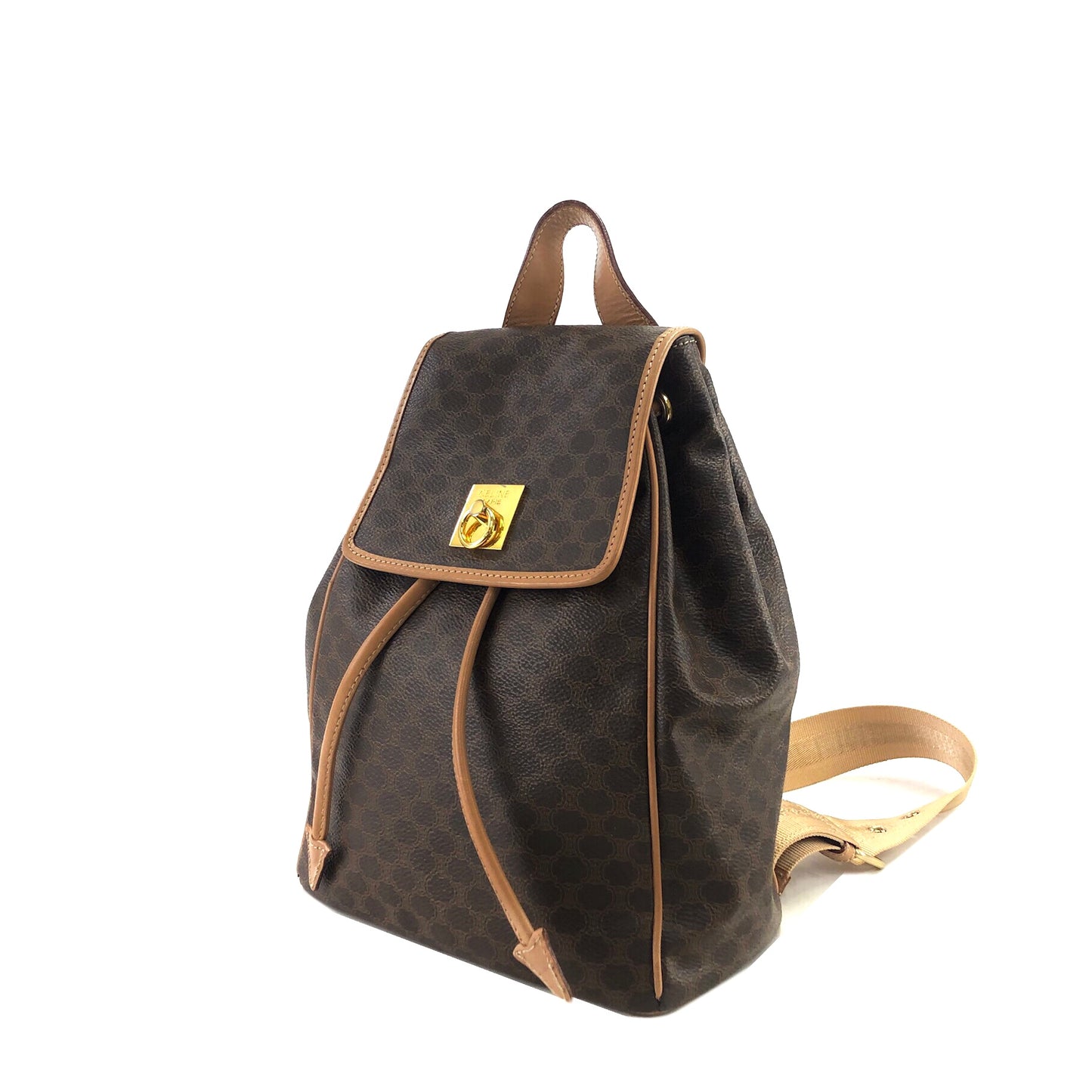 CELINE Macadam Gancini Logo Motif Leather Backpack Brown Vintage hcykdd