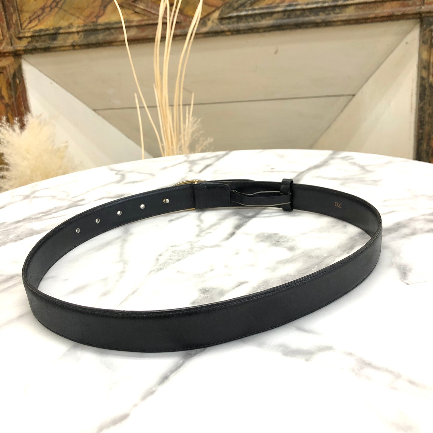 CELINE Triomphe  Leather Belt Black Vintage tynvva