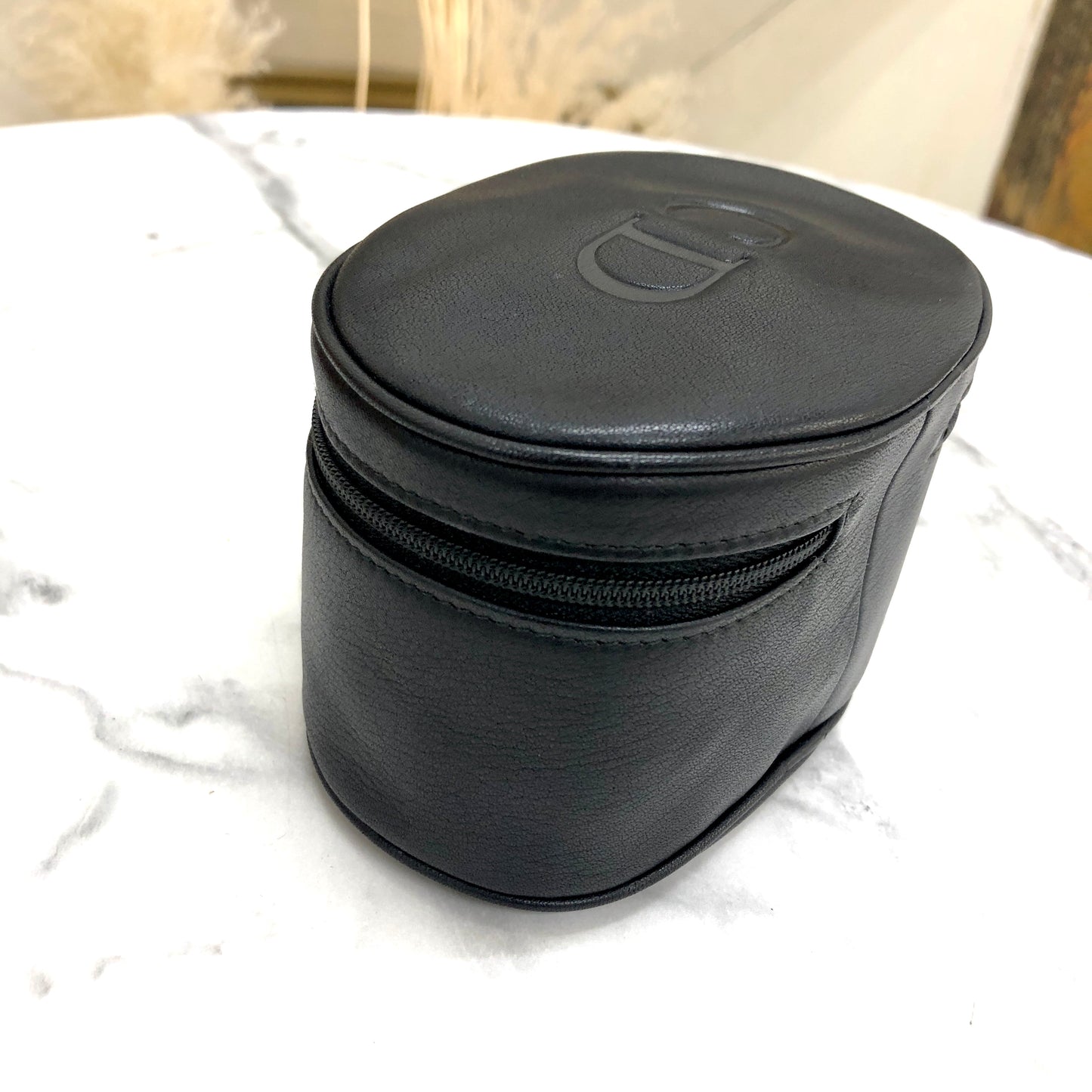 Christian Dior CD 標誌皮革化妝包黑色復古 x5rawm