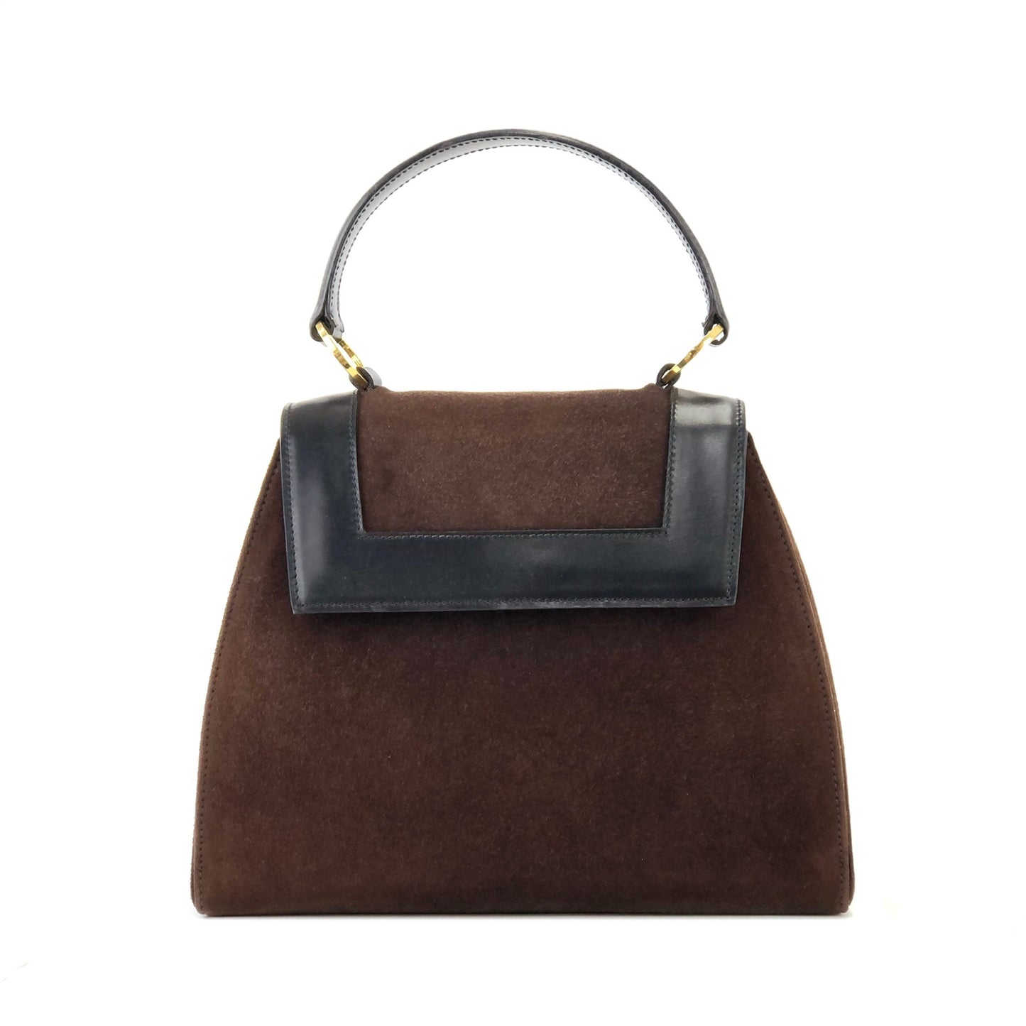 CELINE Circle Logo Suede Leather Two-way Handbag Shoulder bag Brown Black Vintage vxyndh