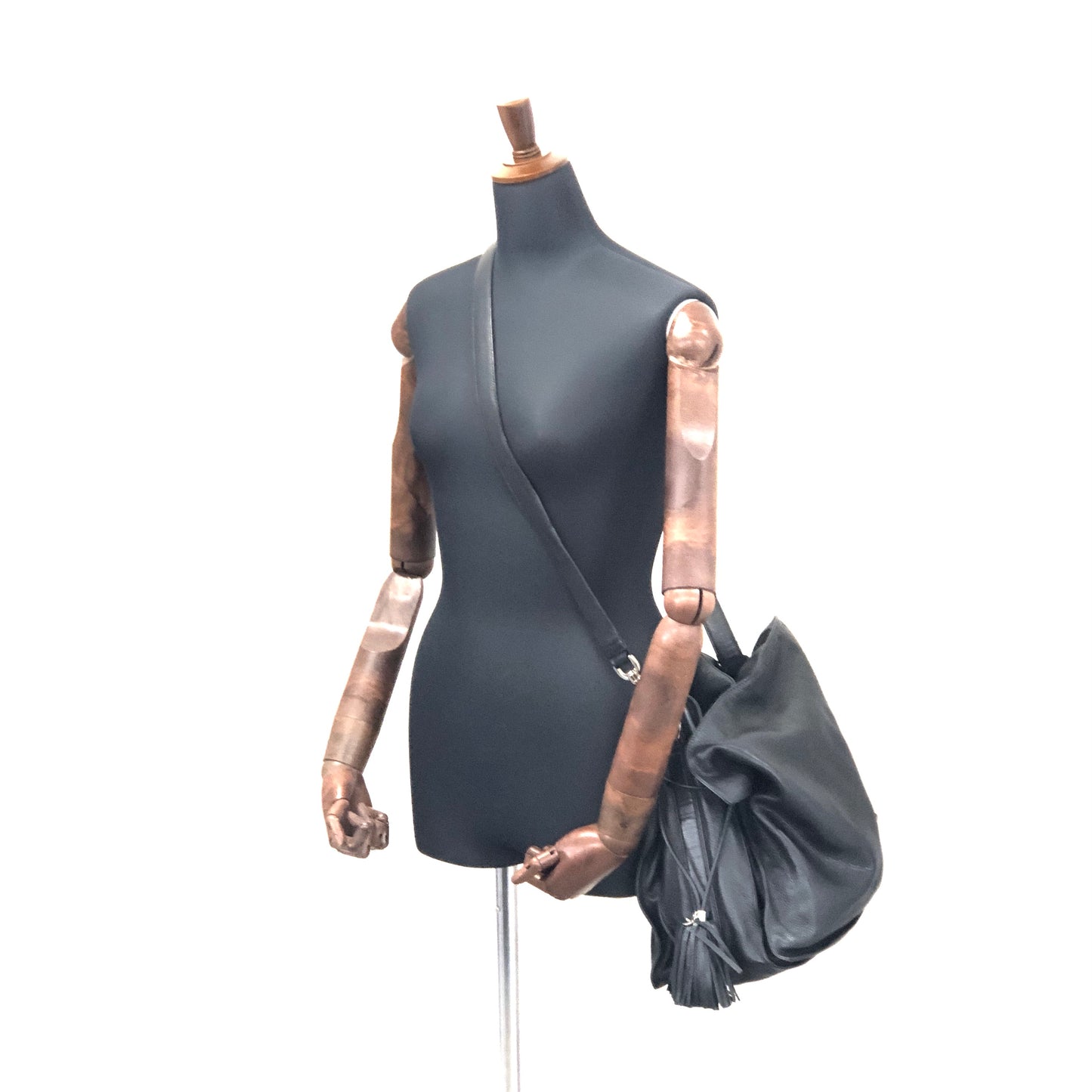 LOEWE Flamenco Tassel Anagram Leather Drawstring Crossbody Shoulder bag Black Vintage a858nd
