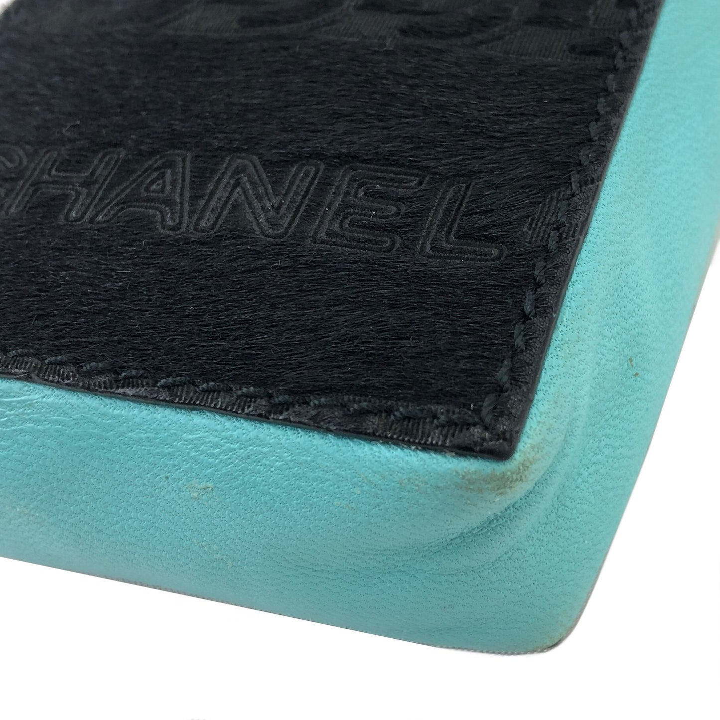 CHANEL Unborn Calf Leather Chain Crossbody Shoulder bag Micro bag Turquoise Vintage 4xxvtp