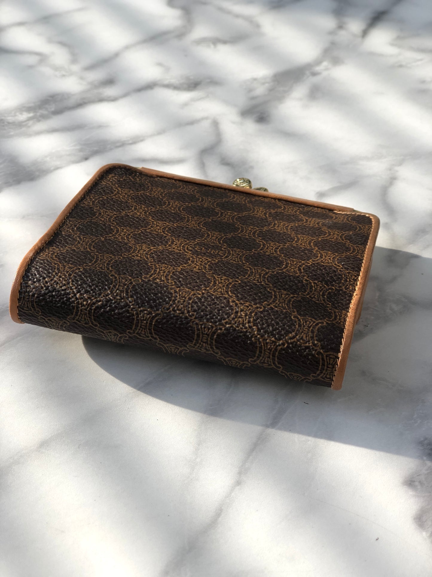 CELINE Macadam Blason Metal Clasp Folded Wallet Brown Vintage u7djjc