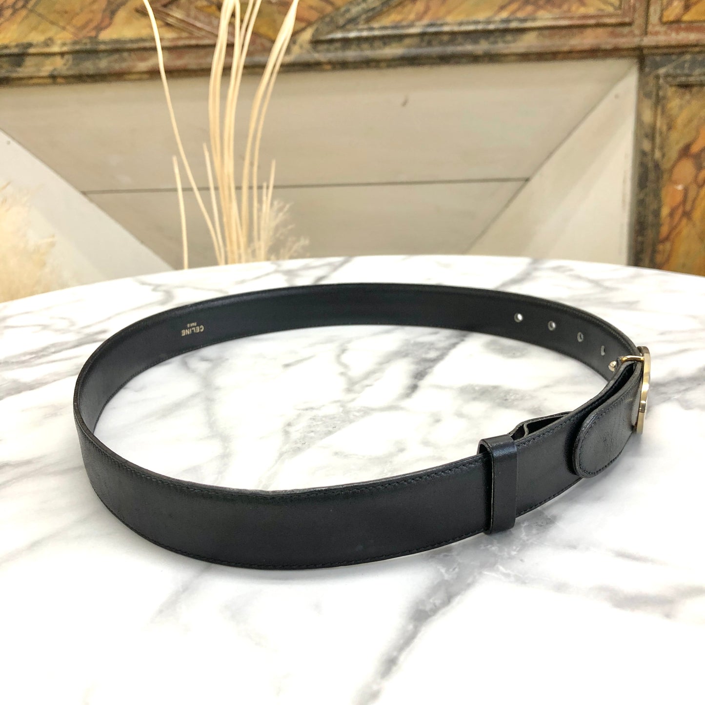 CELINE Triomphe  Leather Belt Black Vintage tynvva