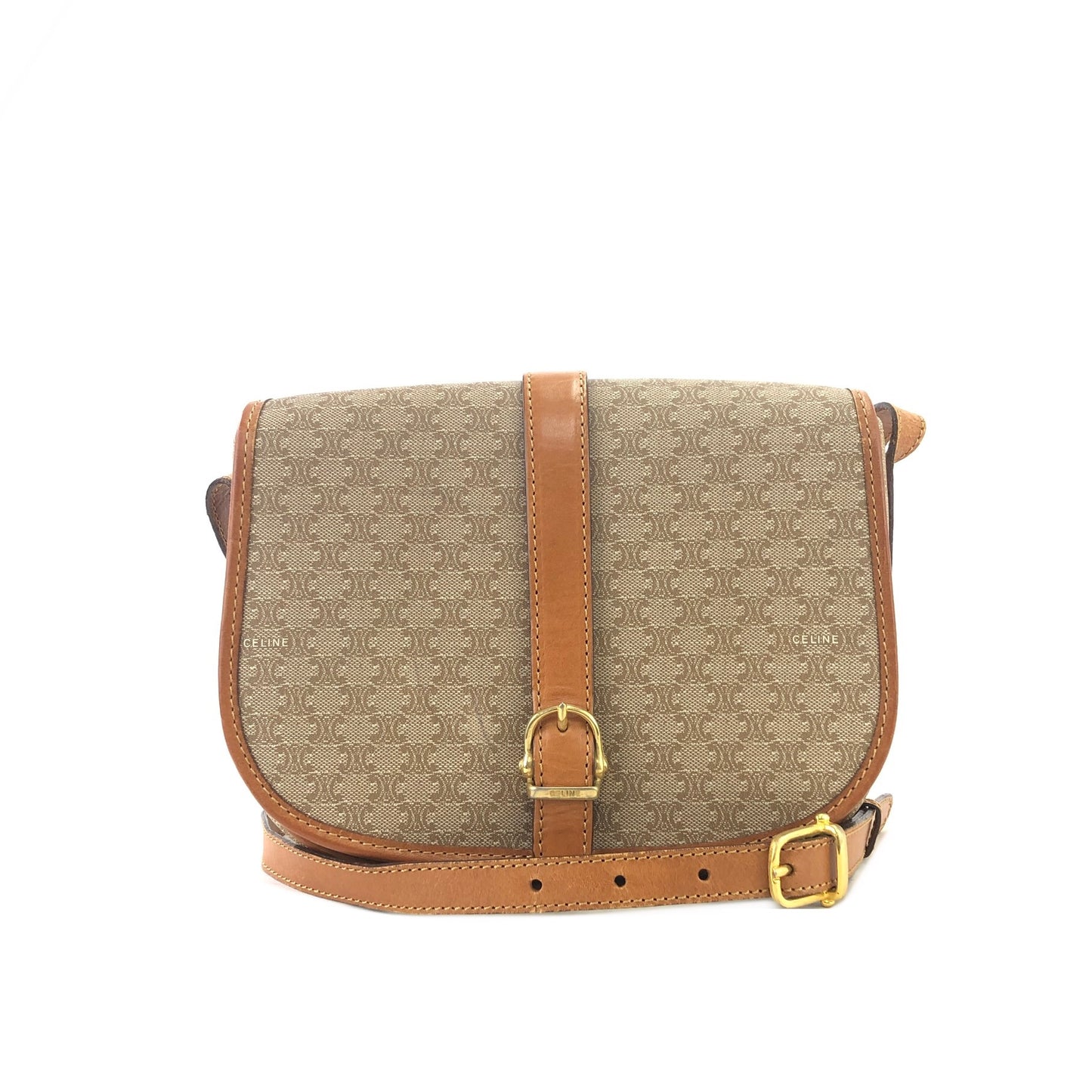CELINE Macadam PVC Leather Crossbody Shoulder bag Beige Vintage vgsu6a