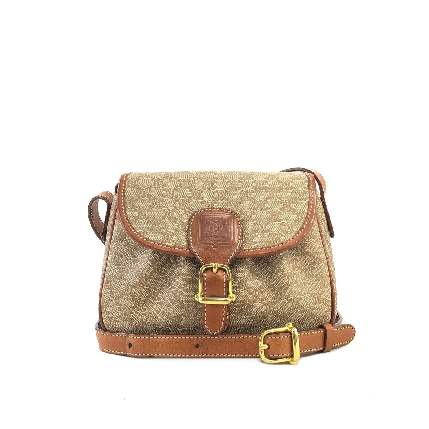 CELINE Macadam PVC Leather Shoulder bag Beige Vintage 7ujw66