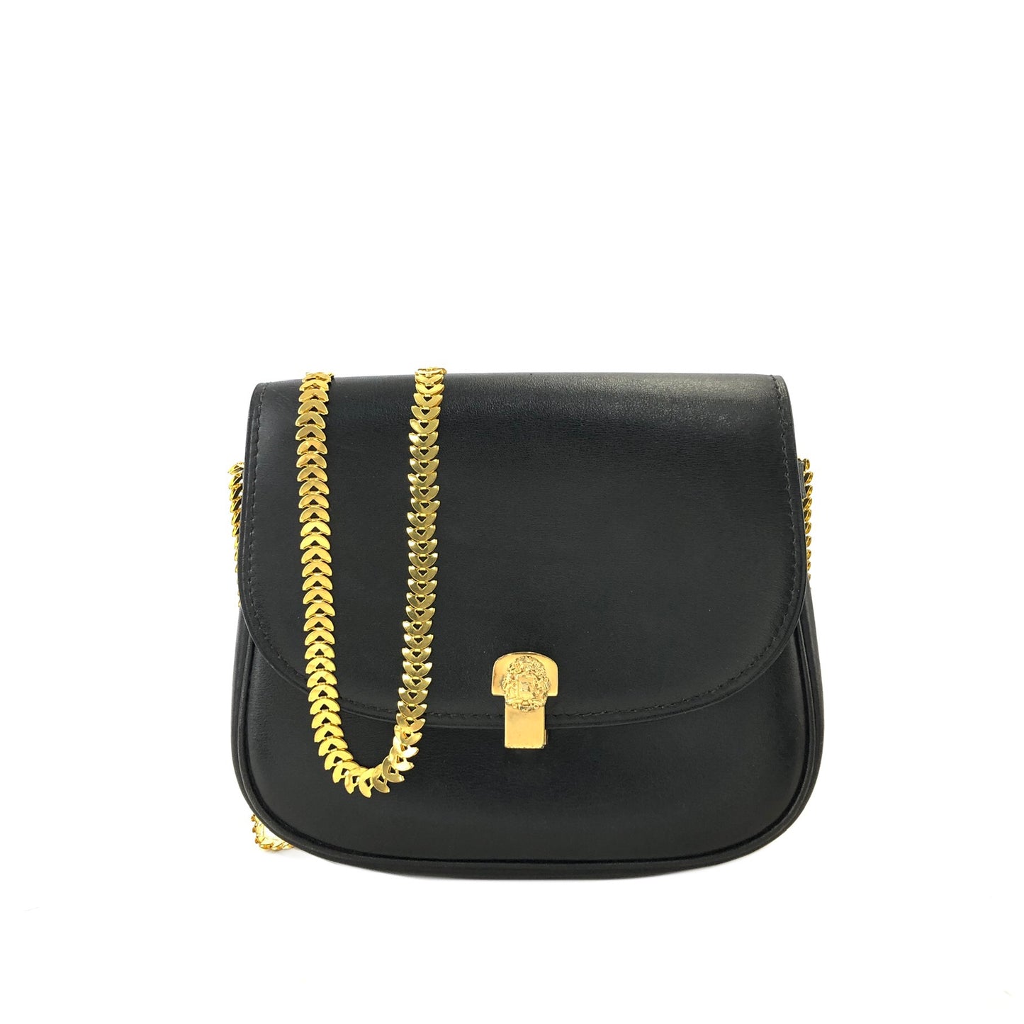 CELINE Triomphe Emblem Chain Leather Crossbody Shoulder bag Black Vintage r36nr8