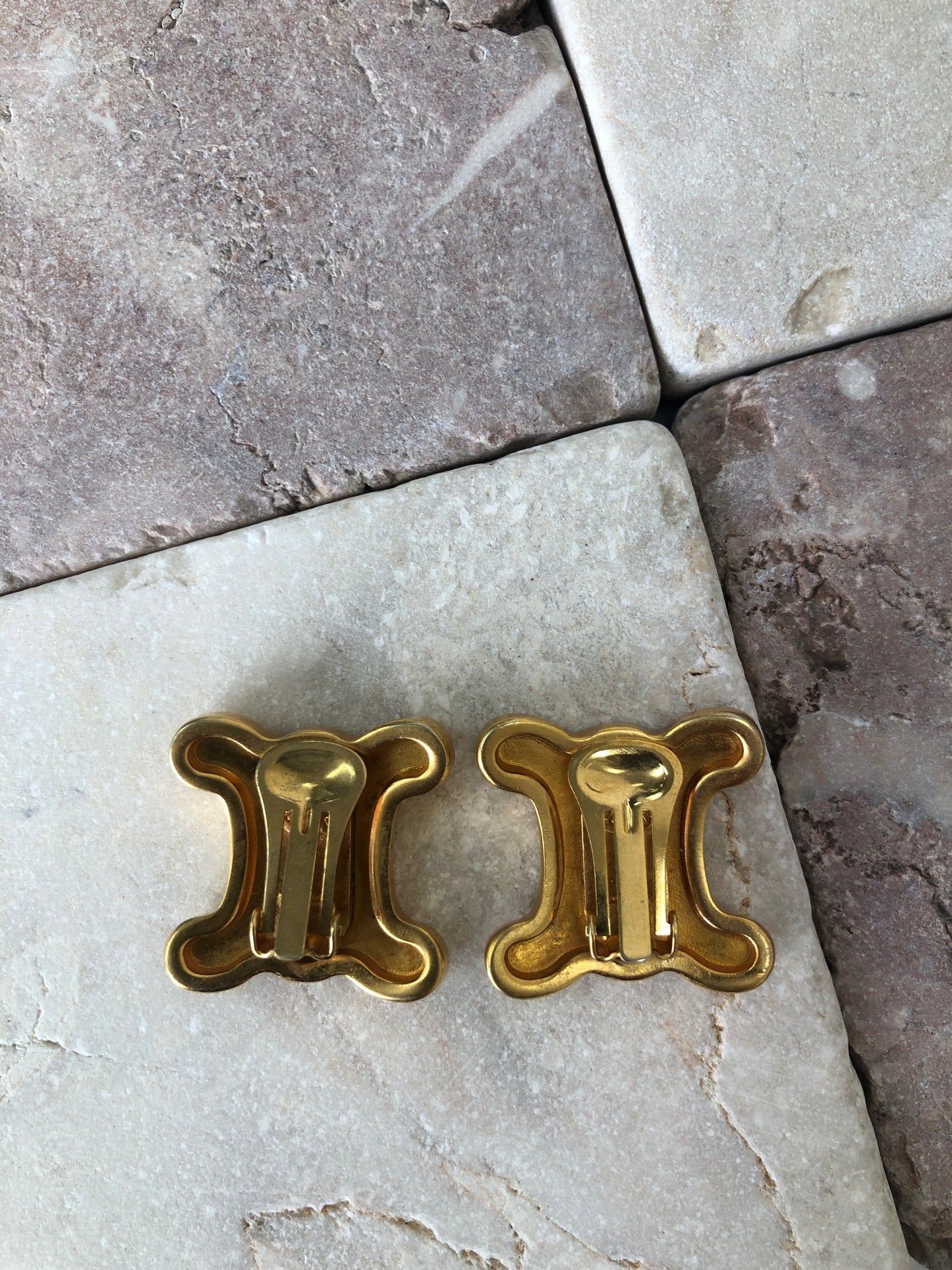CELINE Triomphe Earrings Gold Vintage eg5uy5