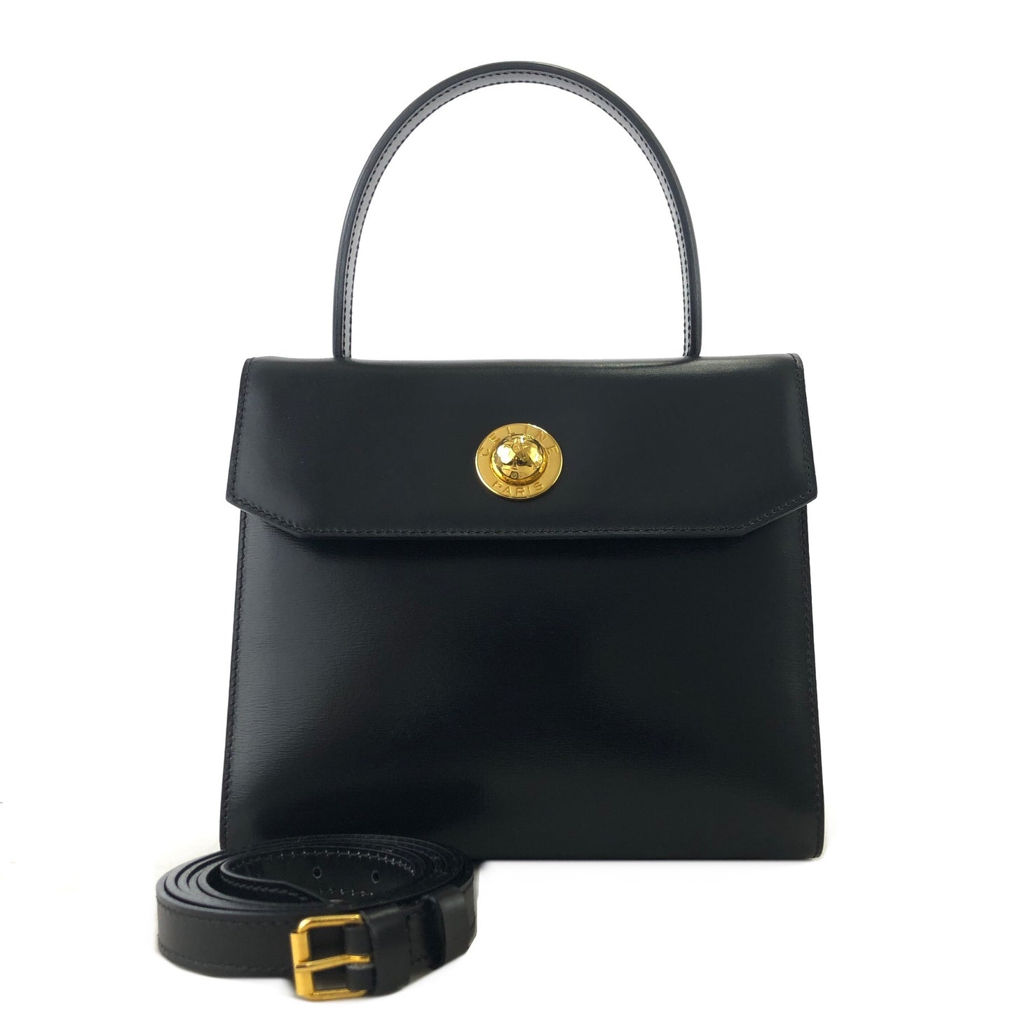 CELINE Starball 皮革兩用手提包單肩包黑色復古 jrwffj