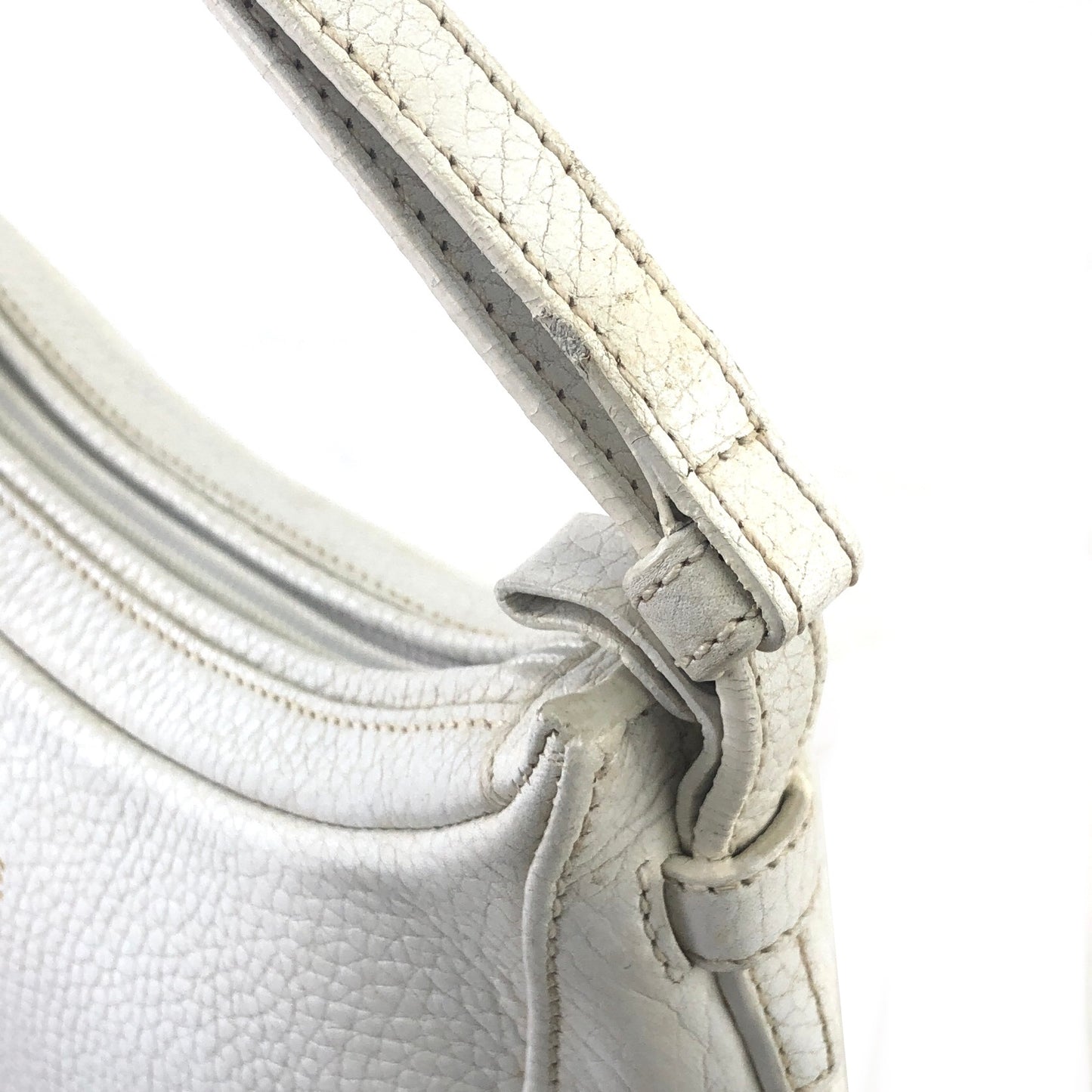 LOEWE Logo Motif Embossed Leather Handbag Hobobag White Vintage 2rsgb7