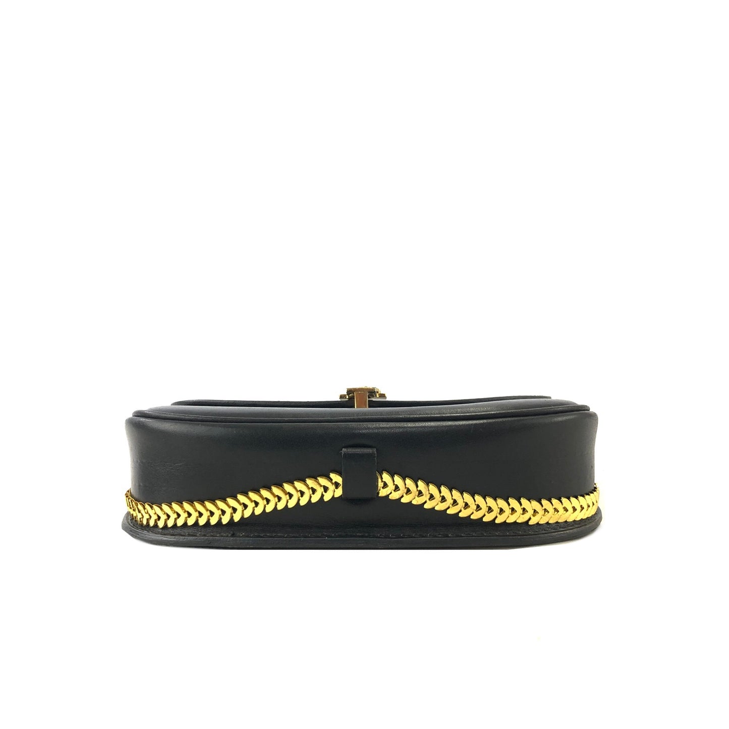 CELINE Triomphe Emblem Chain Leather Crossbody Shoulder bag Black Vintage r36nr8