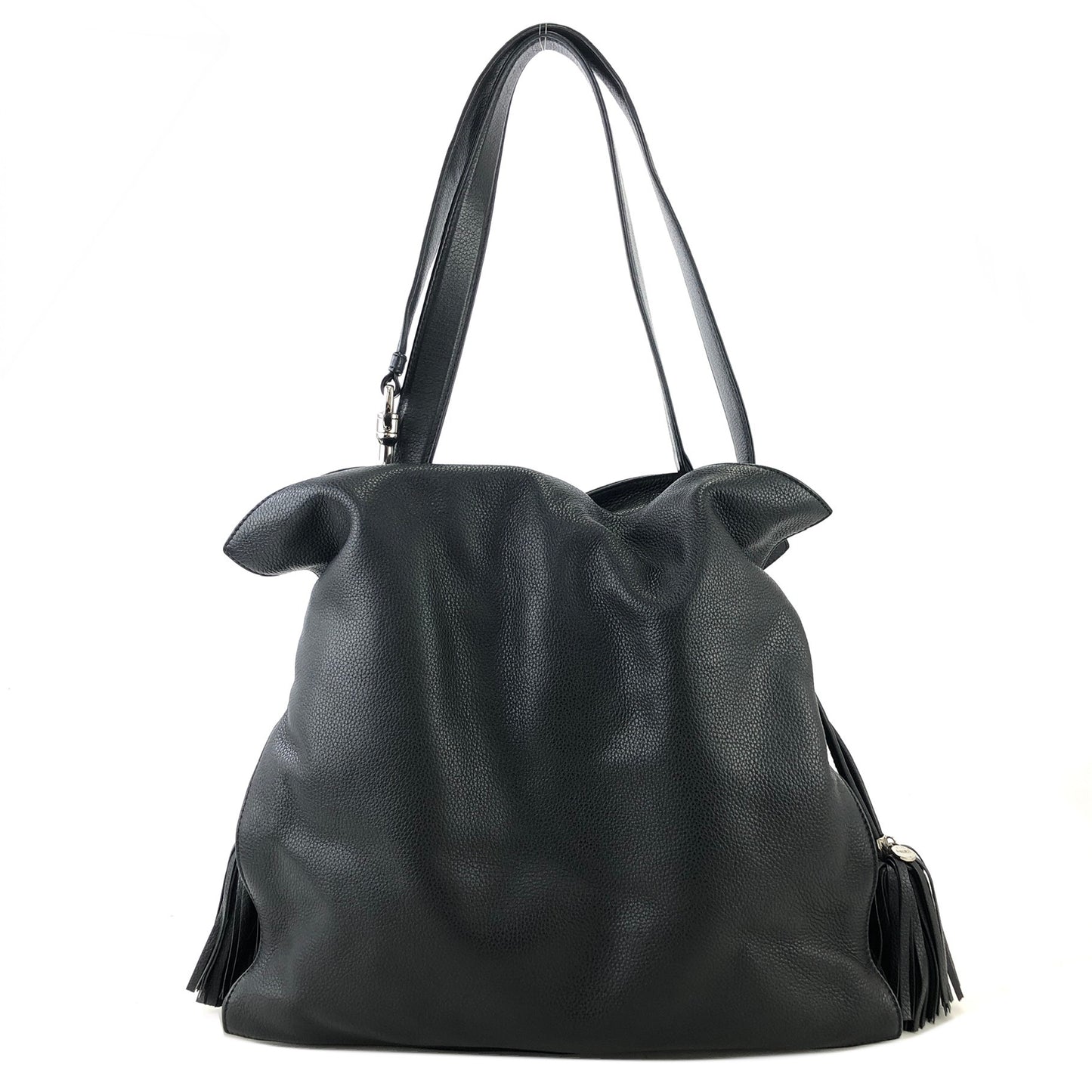 LOEWE Flamenco Tassel Anagram Leather Drawstring Crossbody Shoulder bag Black Vintage a858nd